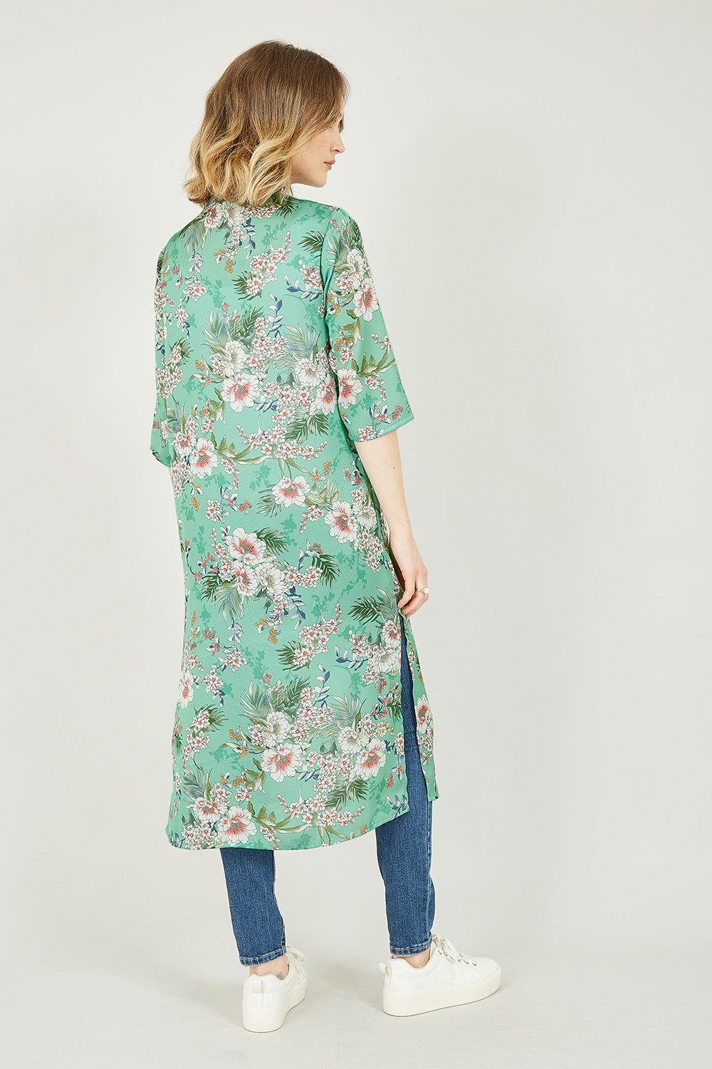 Sage Green Tropical Palm Print Kimono Yumi