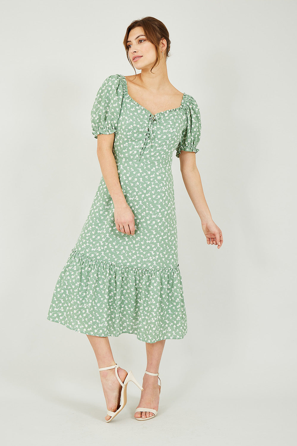 Yumi Green Ditsy Print Gypsy Midi Dress Yumi