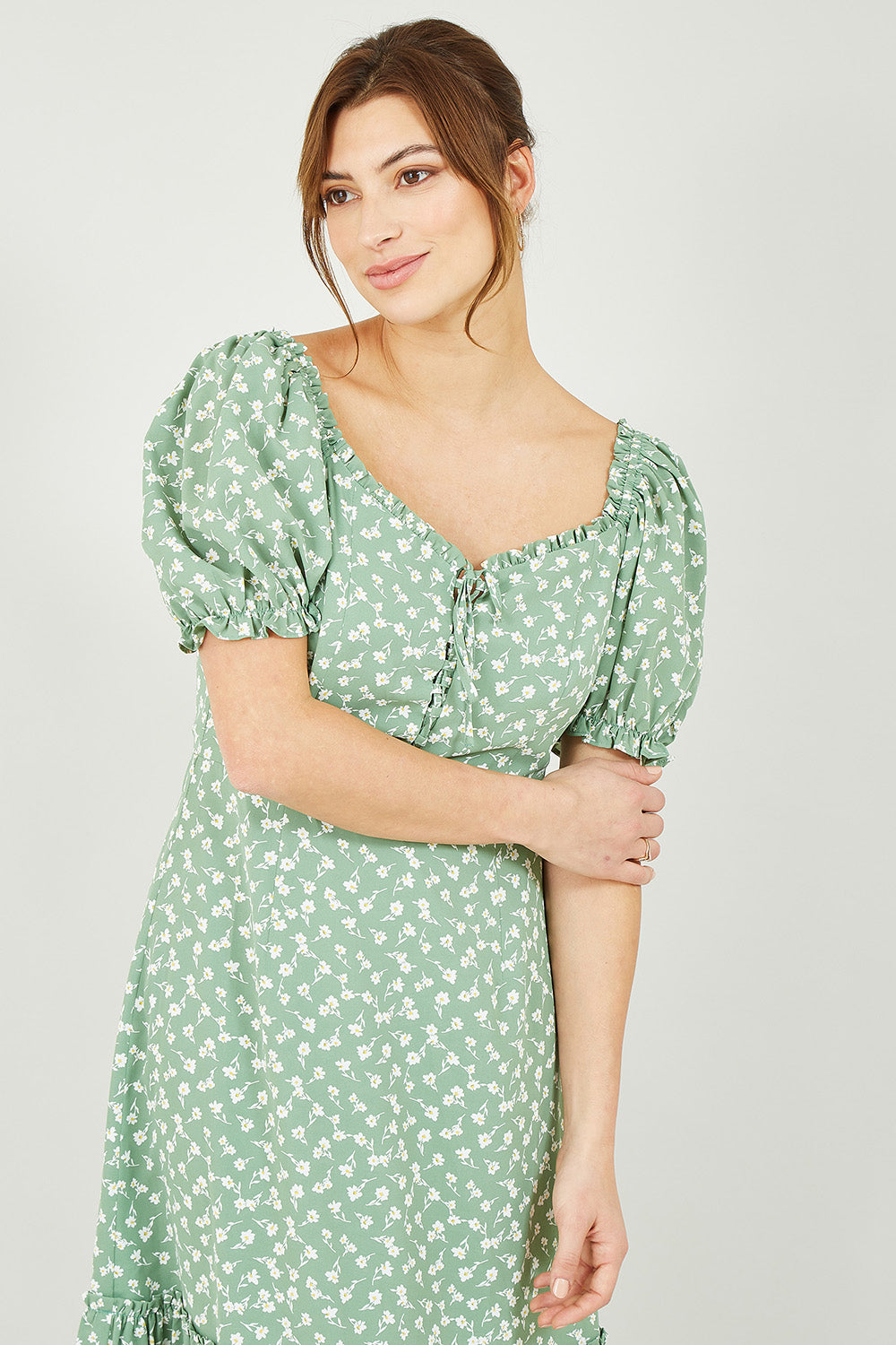 Yumi Green Ditsy Print Gypsy Midi Dress Yumi