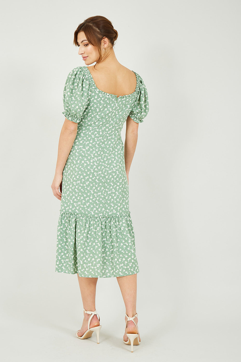 Yumi Green Ditsy Print Gypsy Midi Dress Yumi