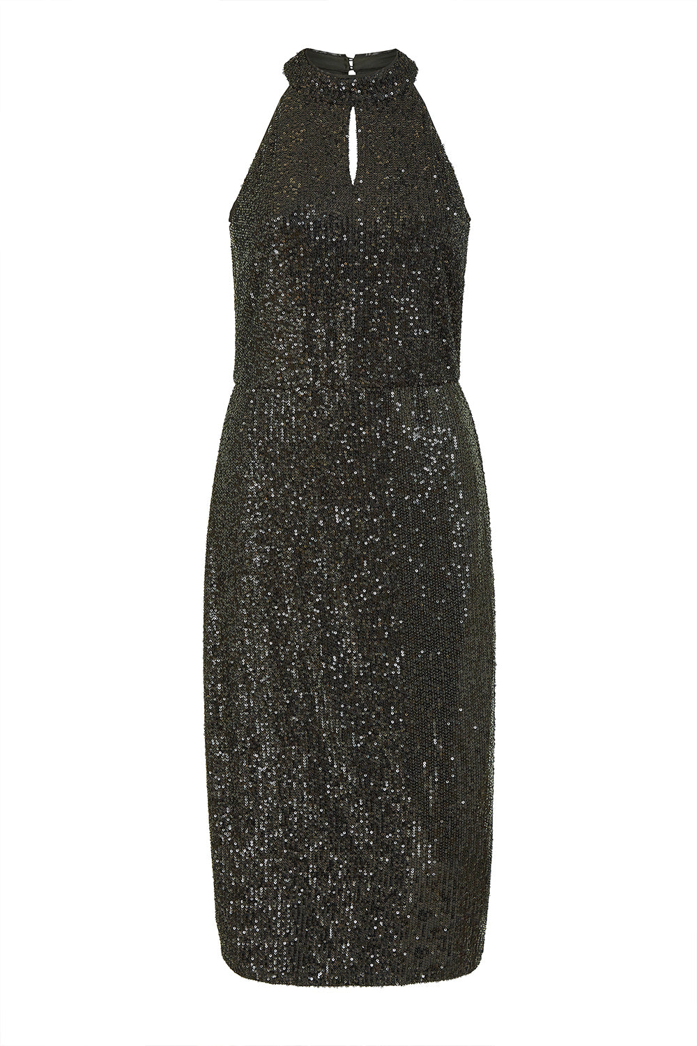 Yumi Black Sequin Halter Neck Midi Dress Yumi