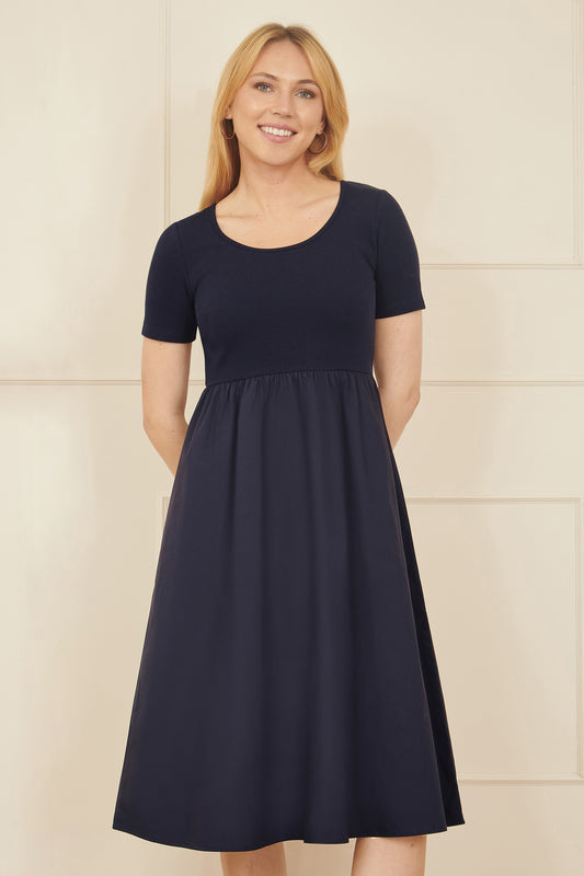 Yumi Navy Jersey Top and Cotton Midi Dress DRES Day Yumi