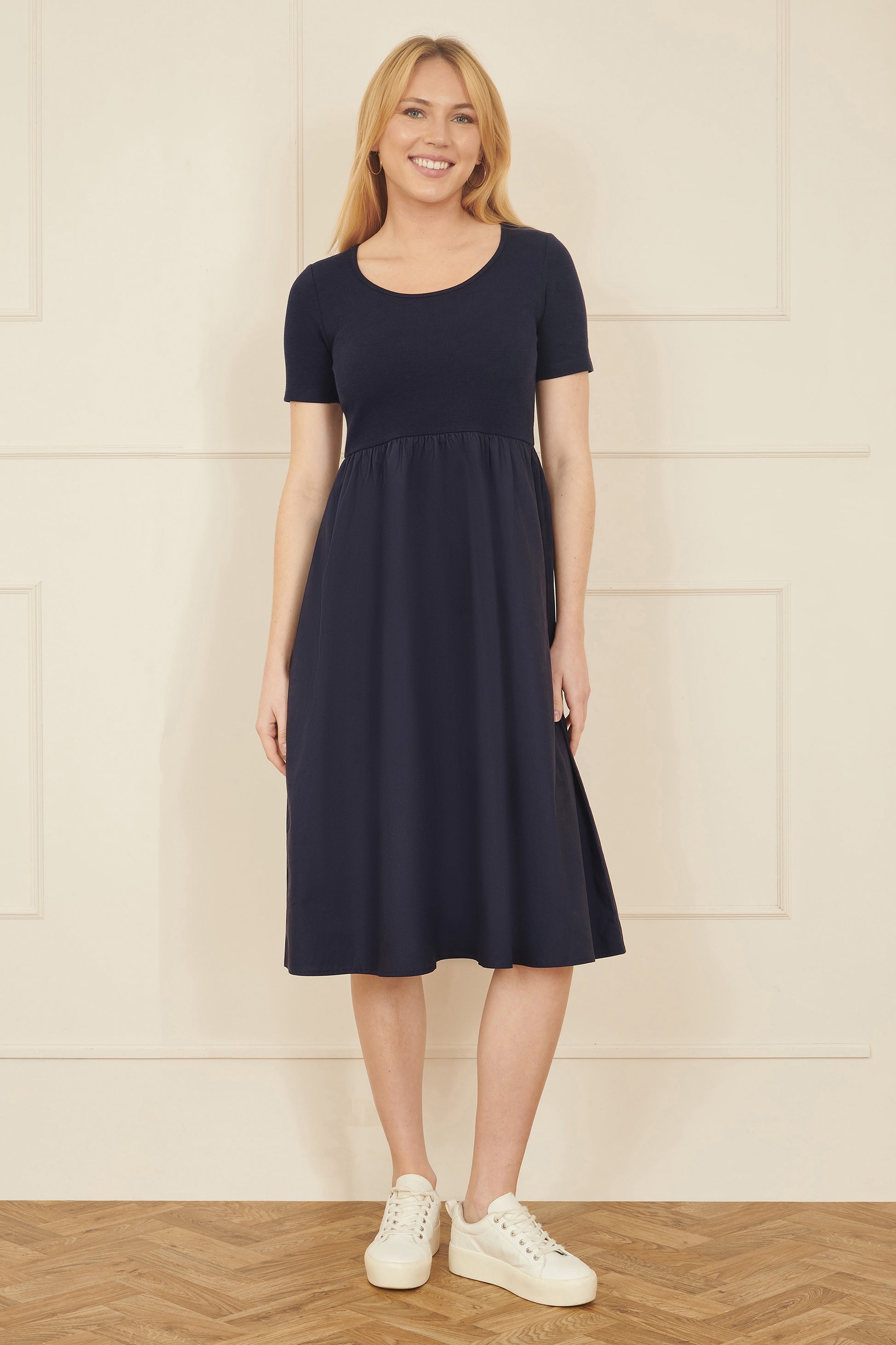 Yumi Navy Jersey Top and Cotton Midi Dress DRES Day Yumi