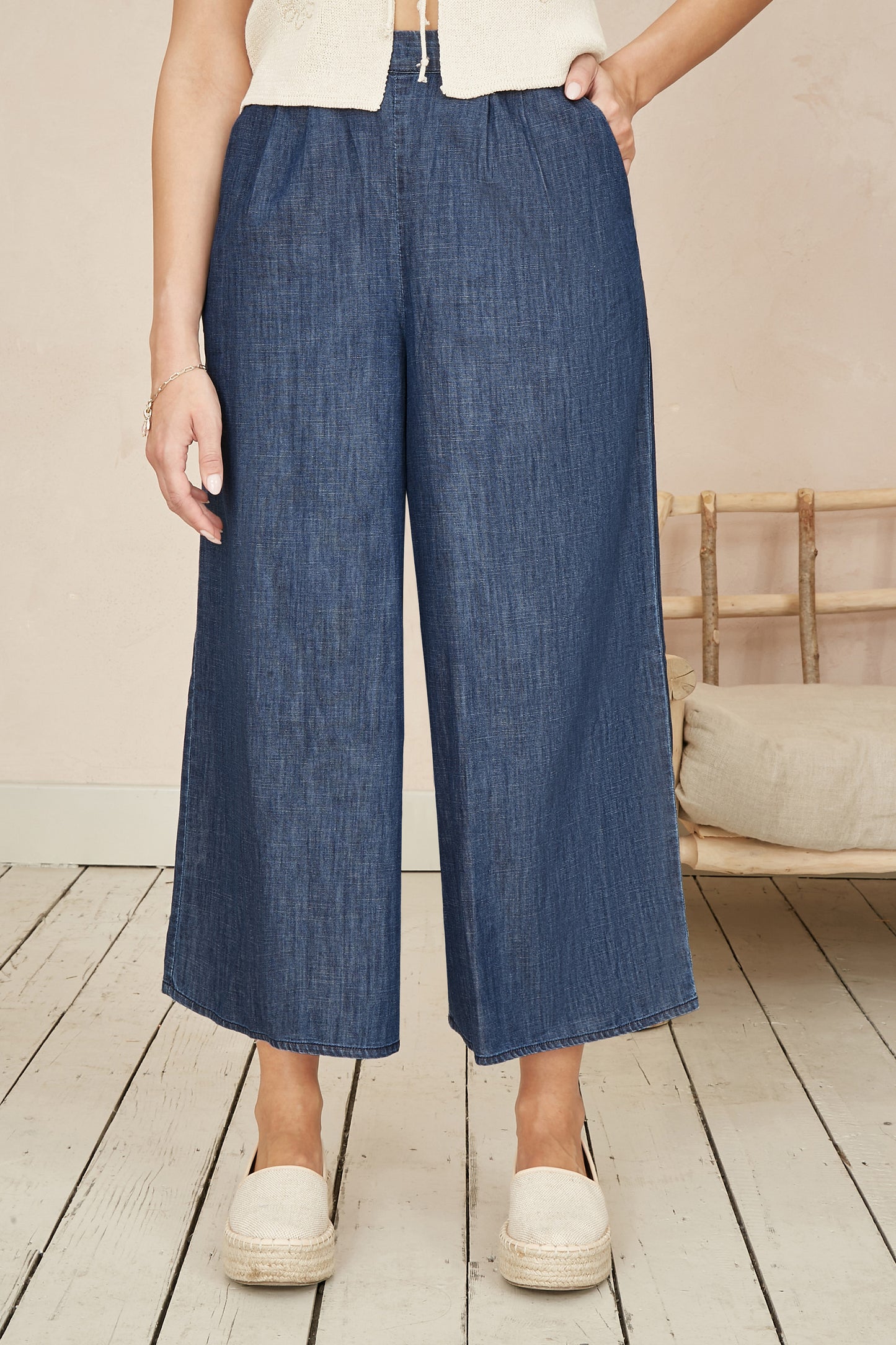 Yumi Blue Chambray Denim Culottes TROUSER Yumi