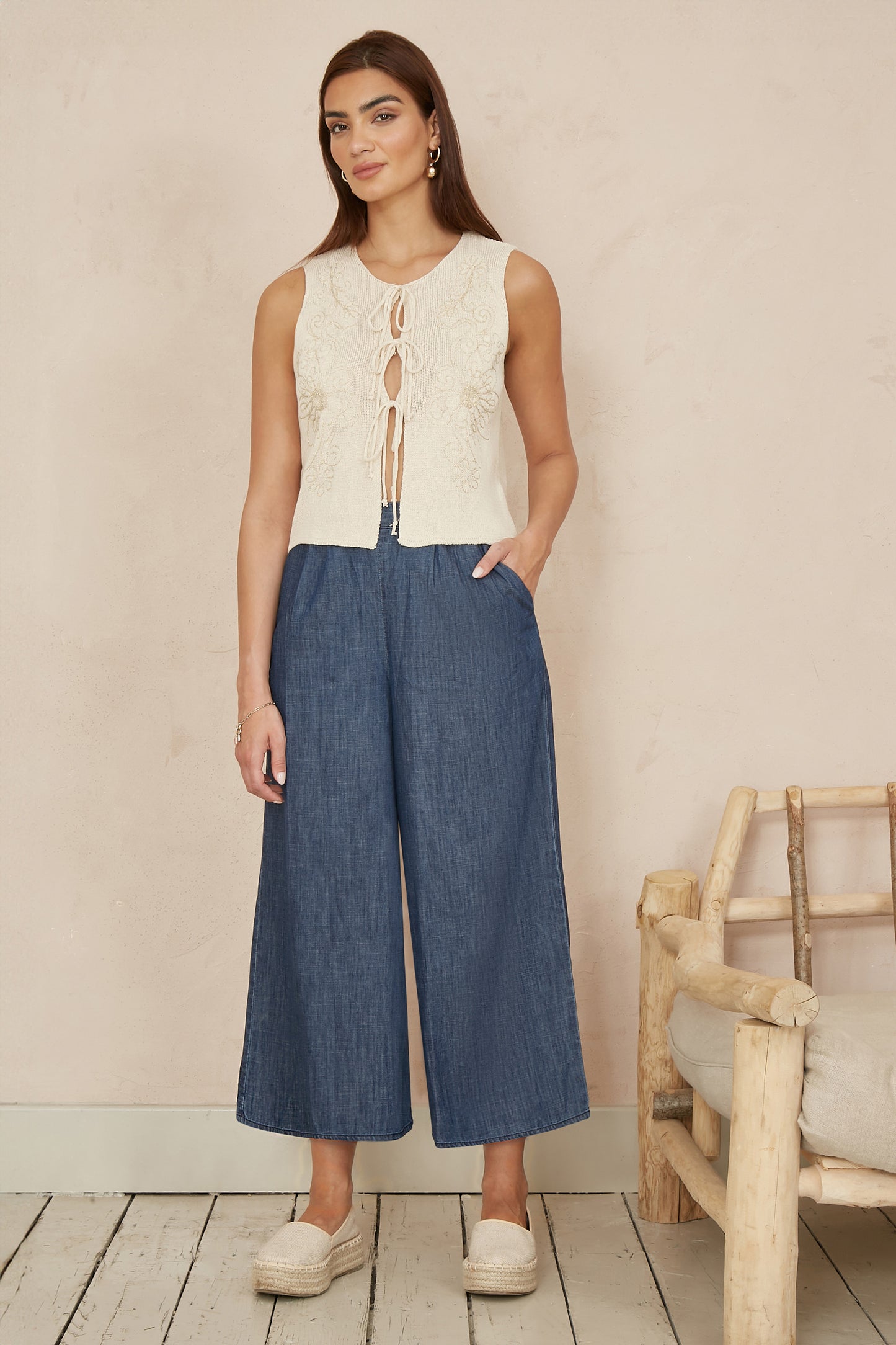 Yumi Blue Chambray Denim Culottes TROUSER Yumi