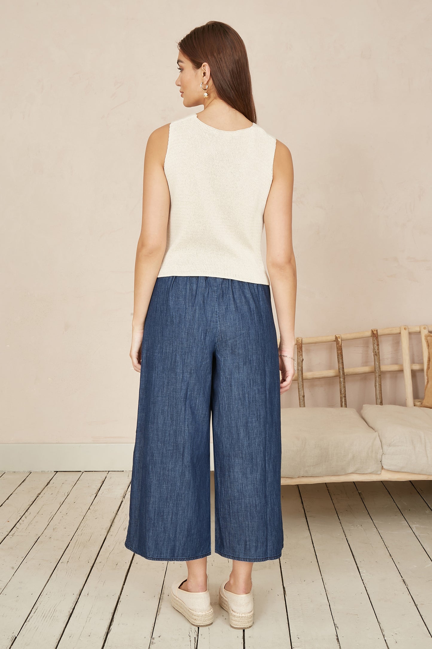 Yumi Blue Chambray Denim Culottes TROUSER Yumi