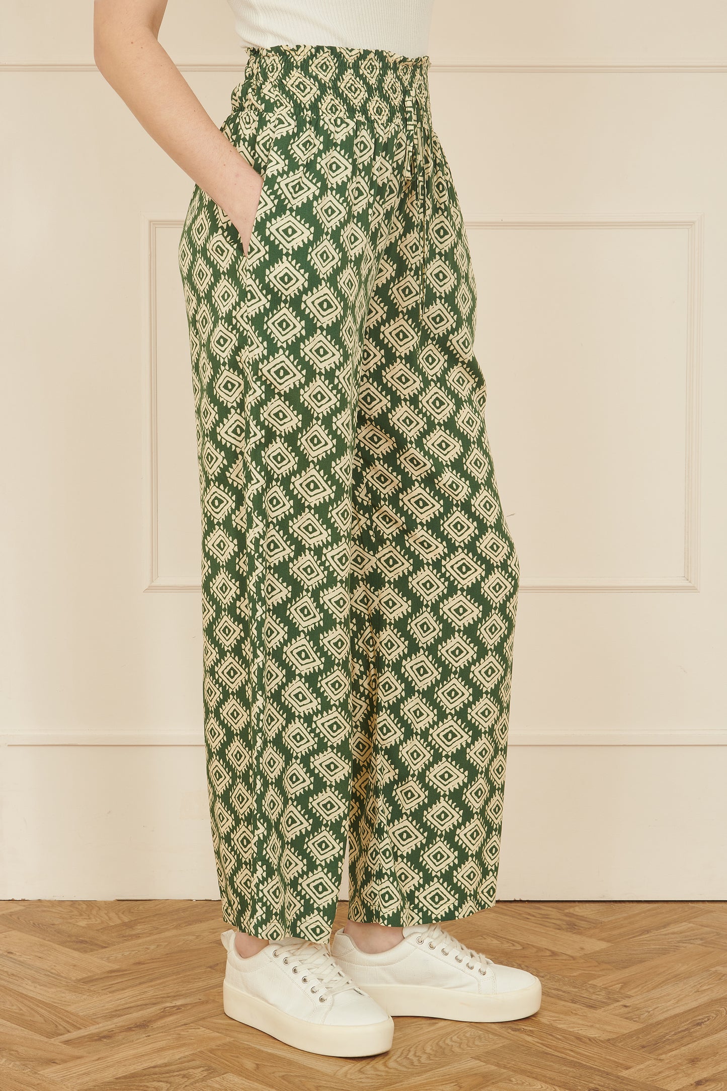 Yumi Green Geo Print Relaxed Fit Trousers TROUSER Yumi