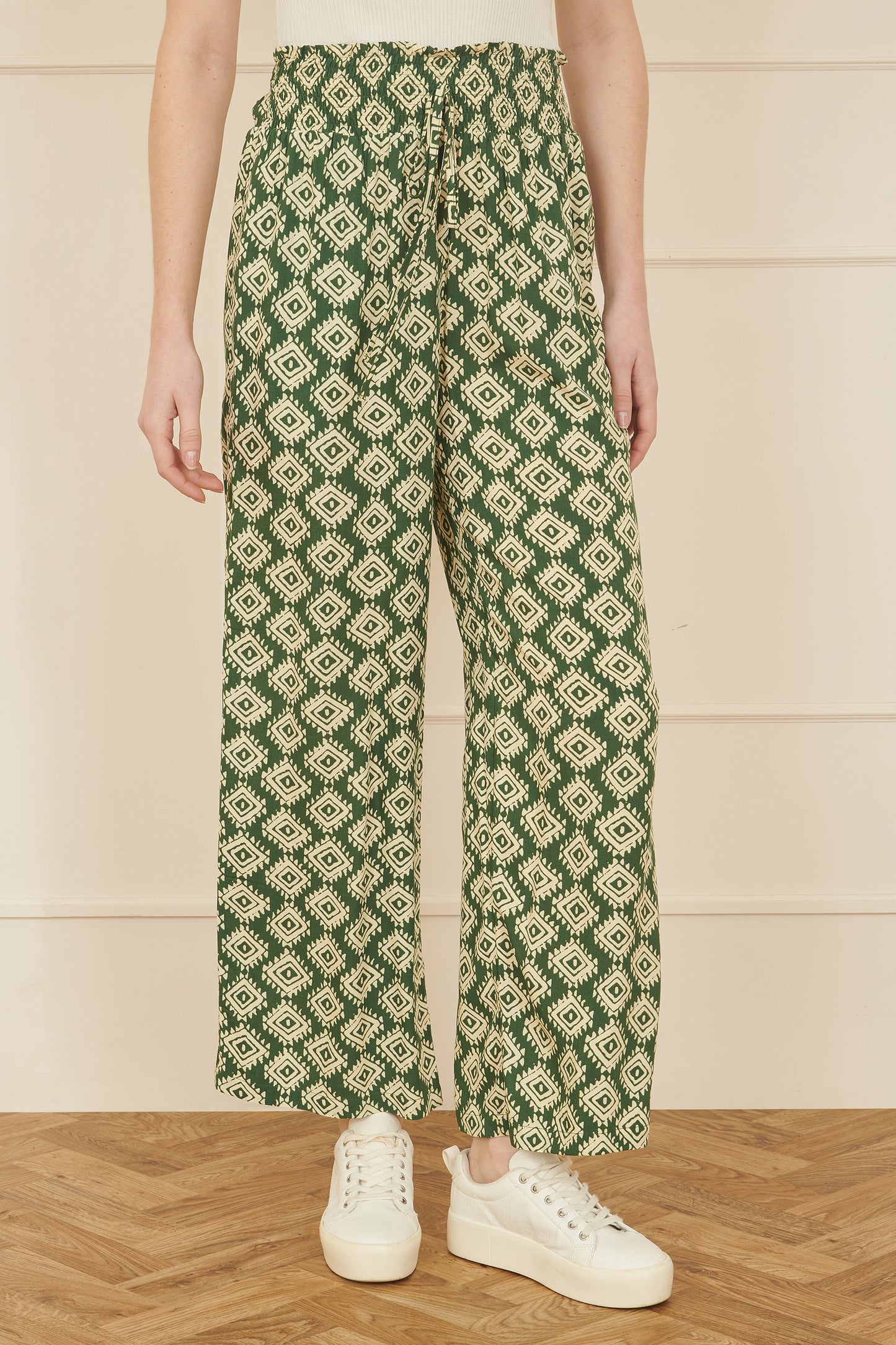 Yumi Green Geo Print Relaxed Fit Trousers TROUSER Yumi