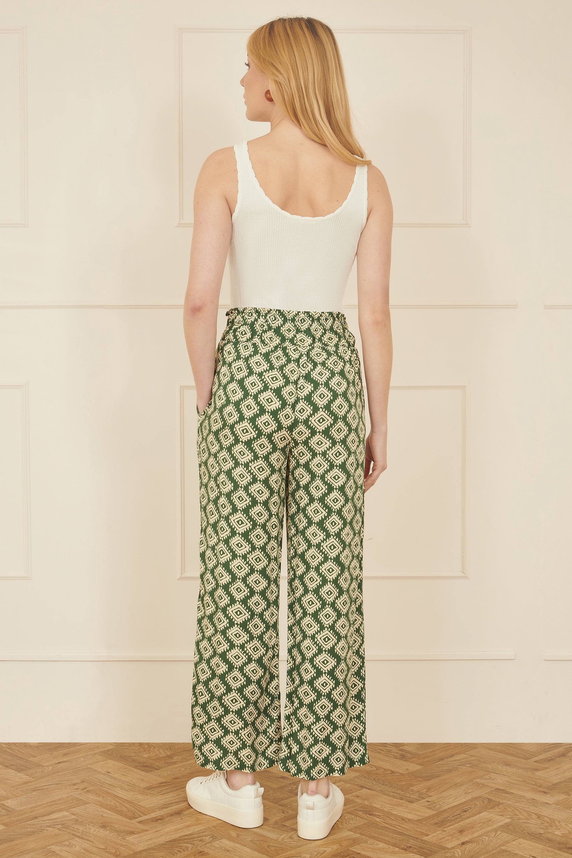 Yumi Green Geo Print Relaxed Fit Trousers TROUSER Yumi