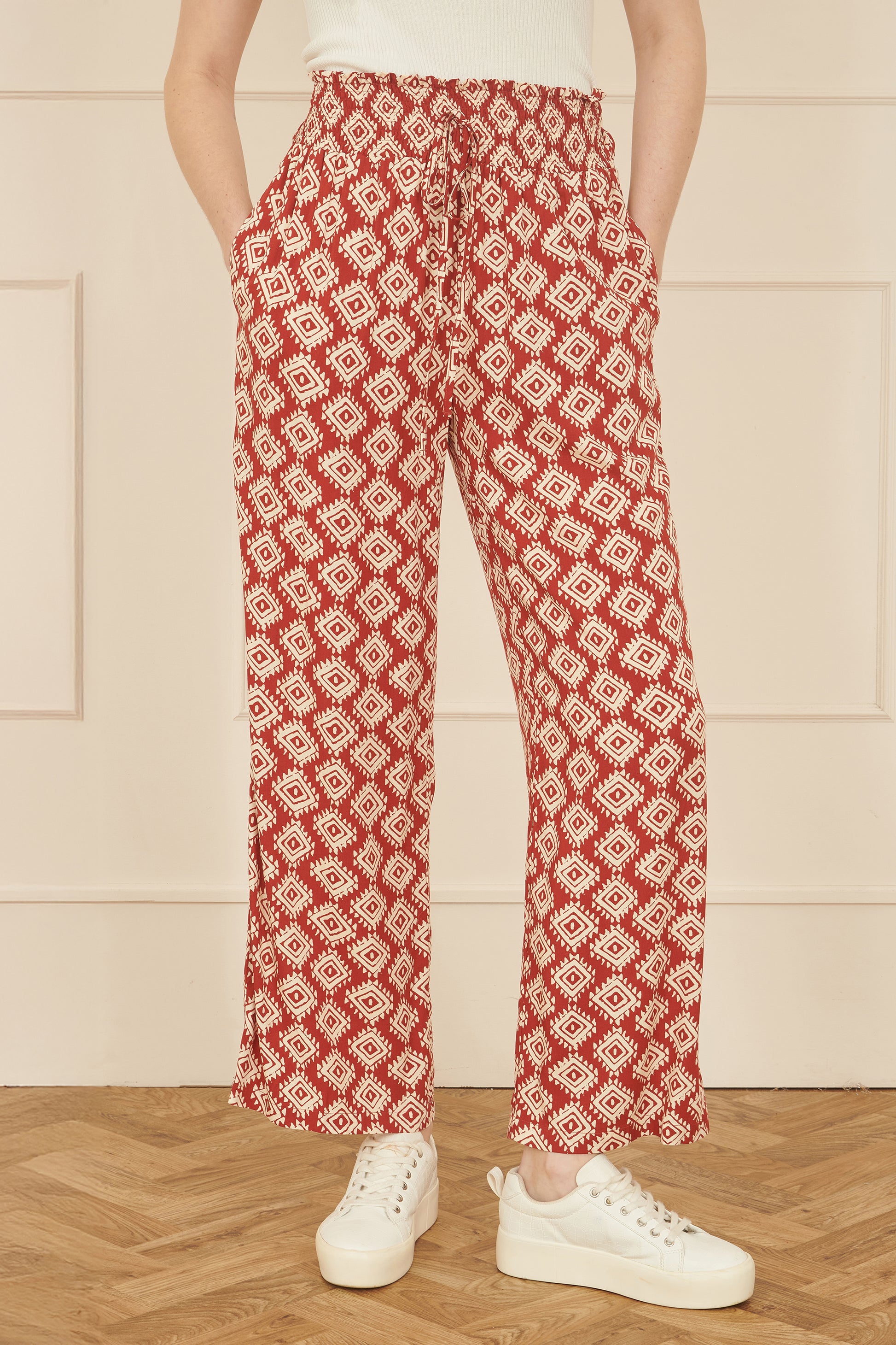 Yumi Red Geo Print Relaxed Fit Trousers TROUSER Yumi