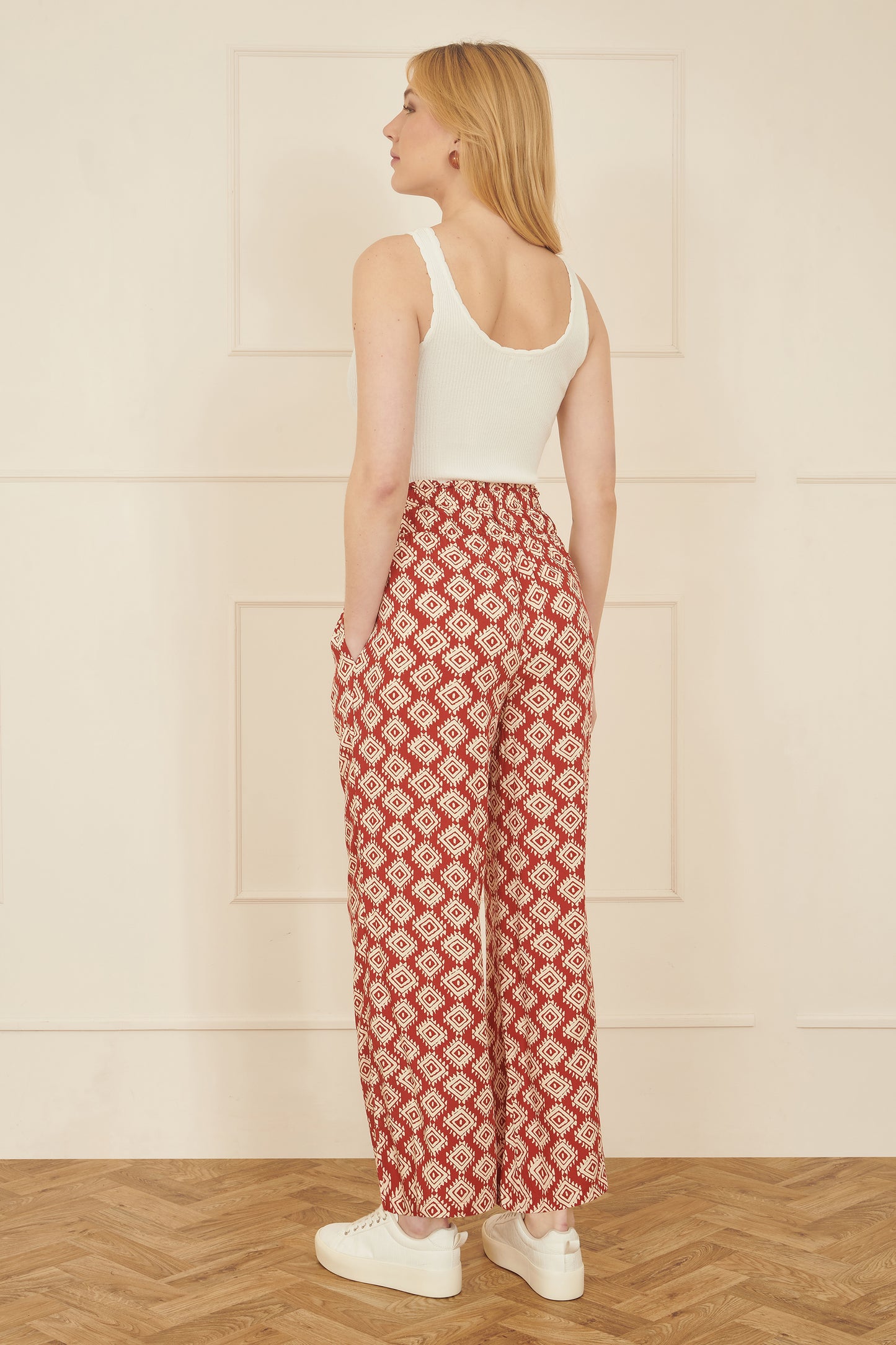 Yumi Red Geo Print Relaxed Fit Trousers TROUSER Yumi