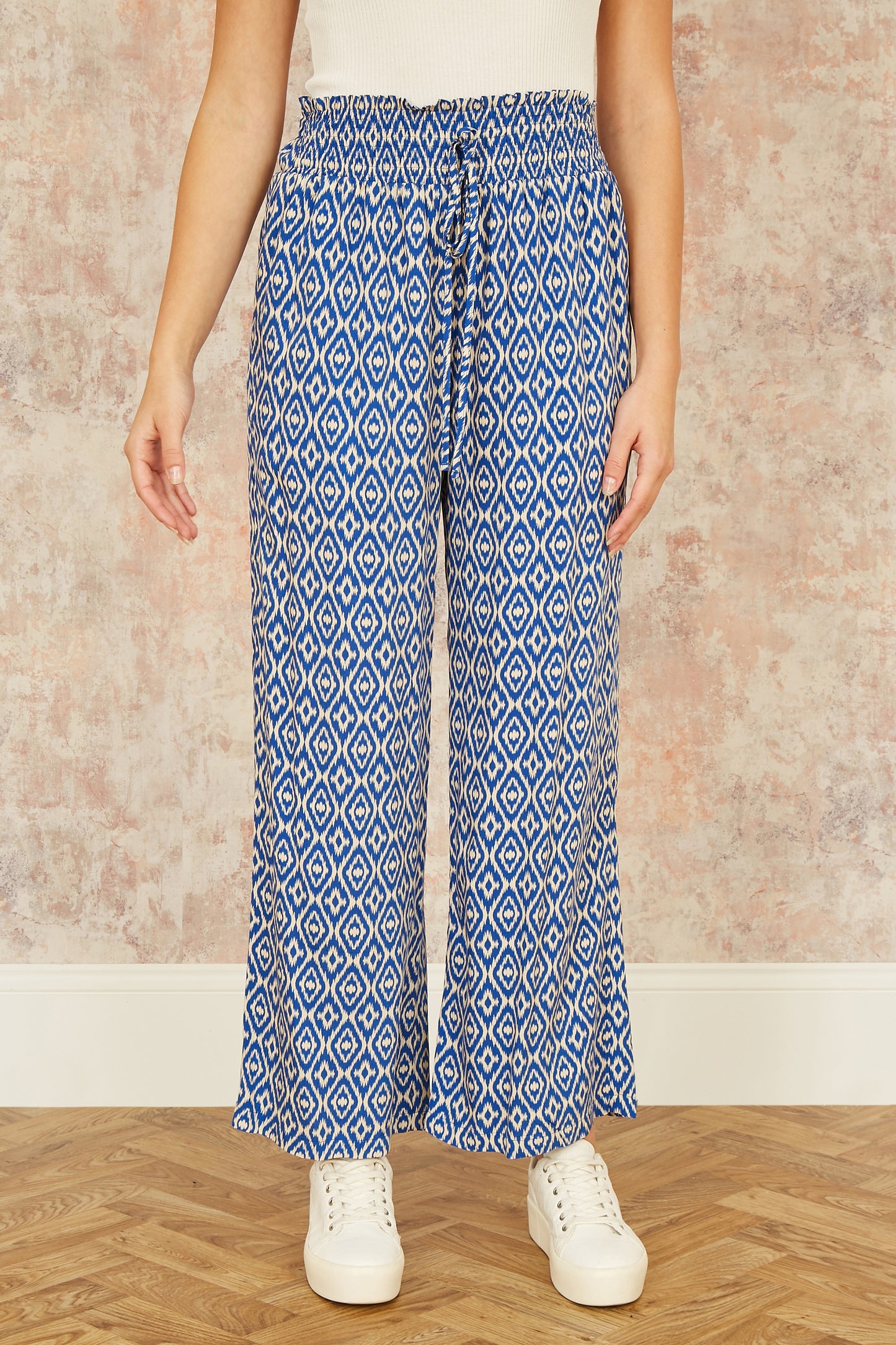 Yumi Blue Geo Print Relaxed Fit Trousers TROUSER Yumi