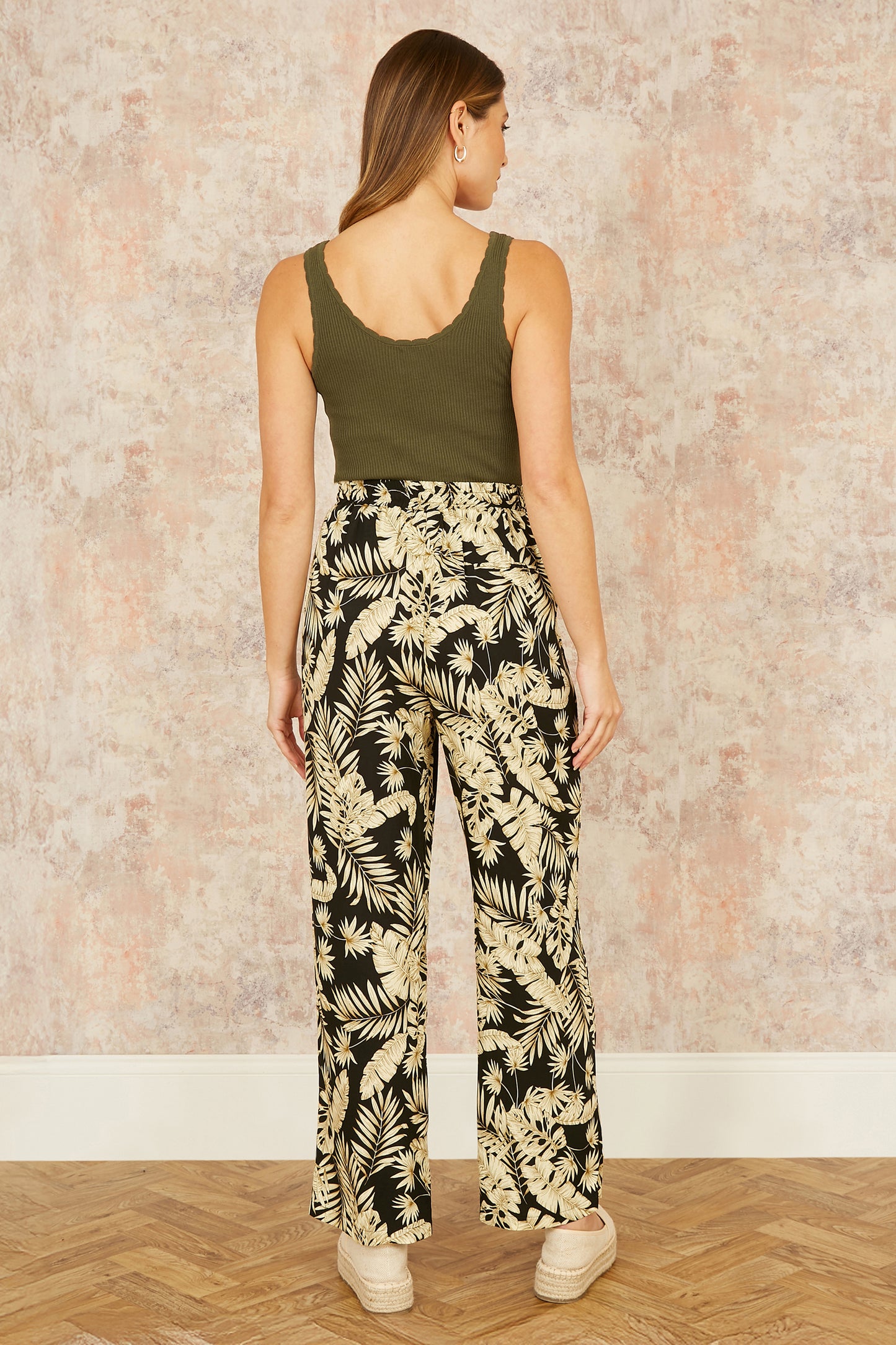 Yumi Black Fern Print Relaxed Fit Trousers TROUSER Yumi