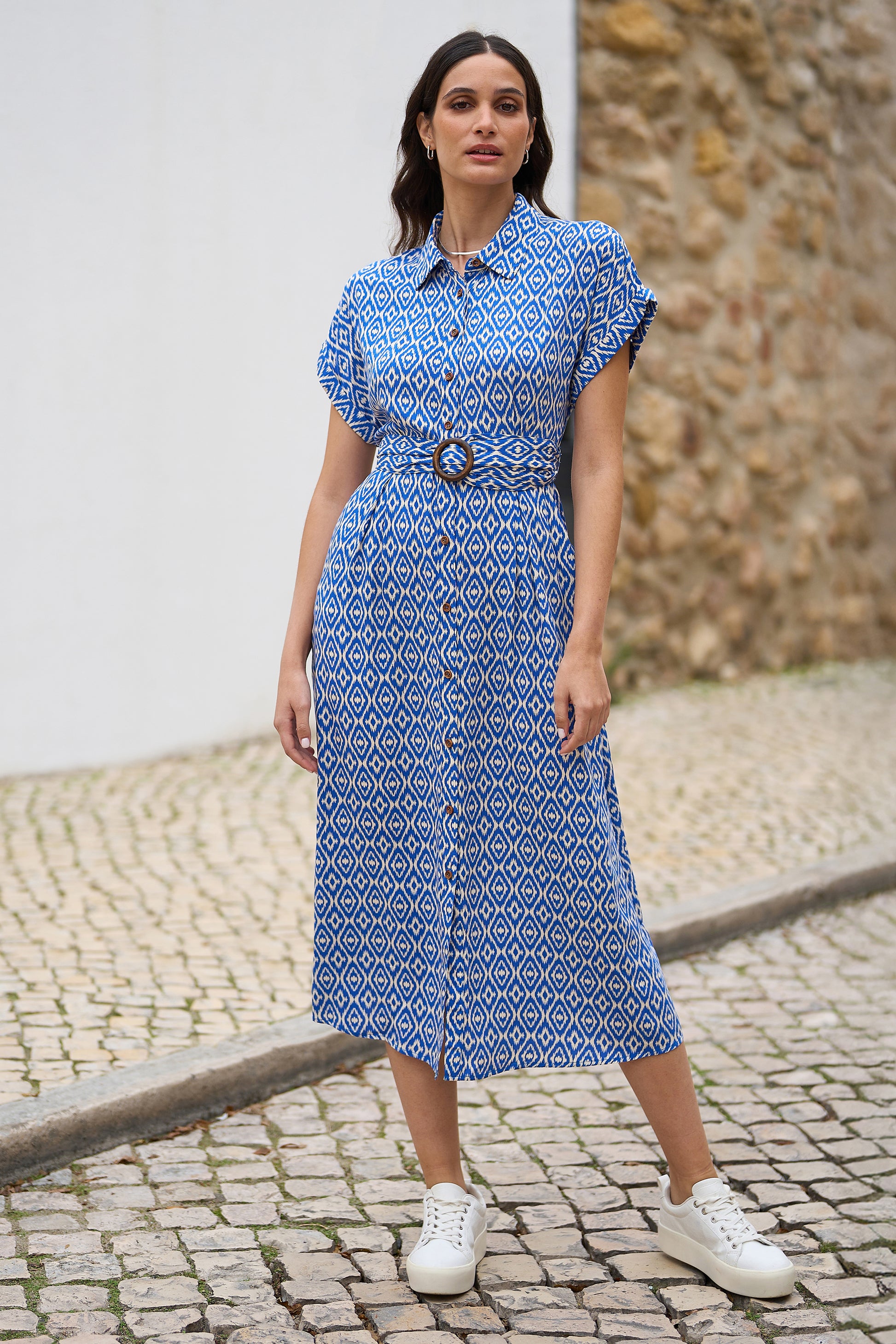 Yumi Blue Viscose Midi Shirt Dress With Matching Belt DRES Day Yumi