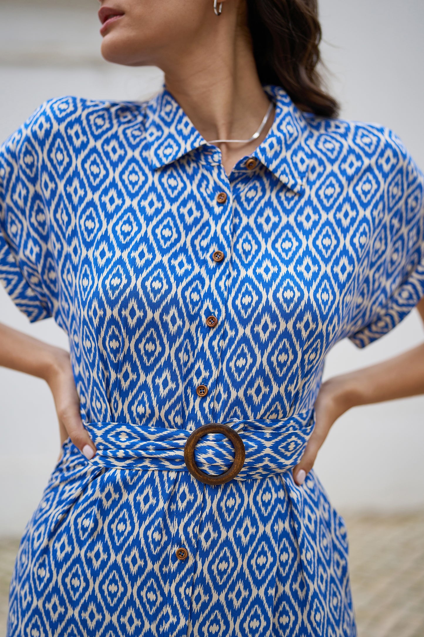 Yumi Blue Viscose Midi Shirt Dress With Matching Belt DRES Day Yumi