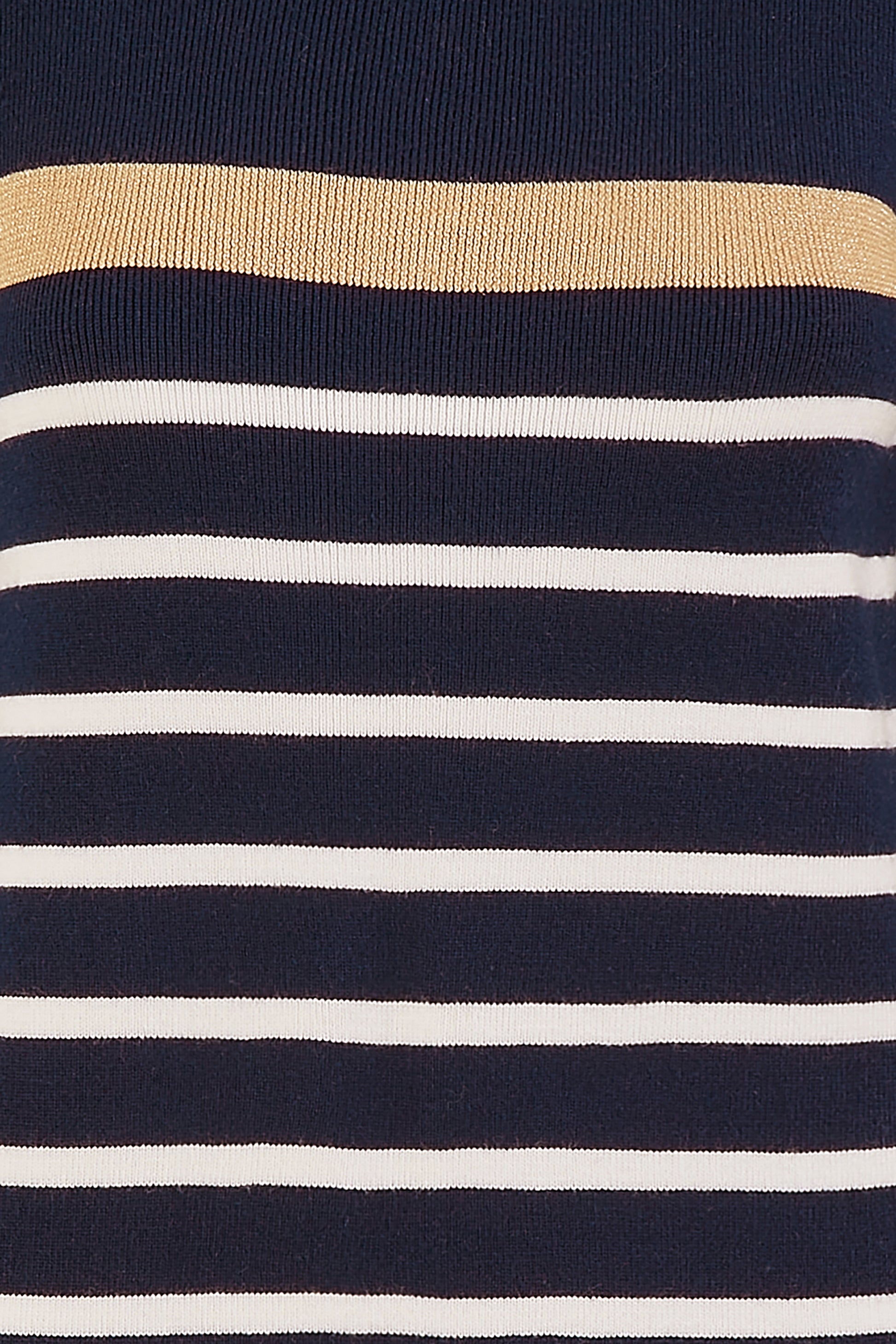 Yumi Navy Striped Knitted Dress With Button Cuff Detail KNIT Dress Yumi