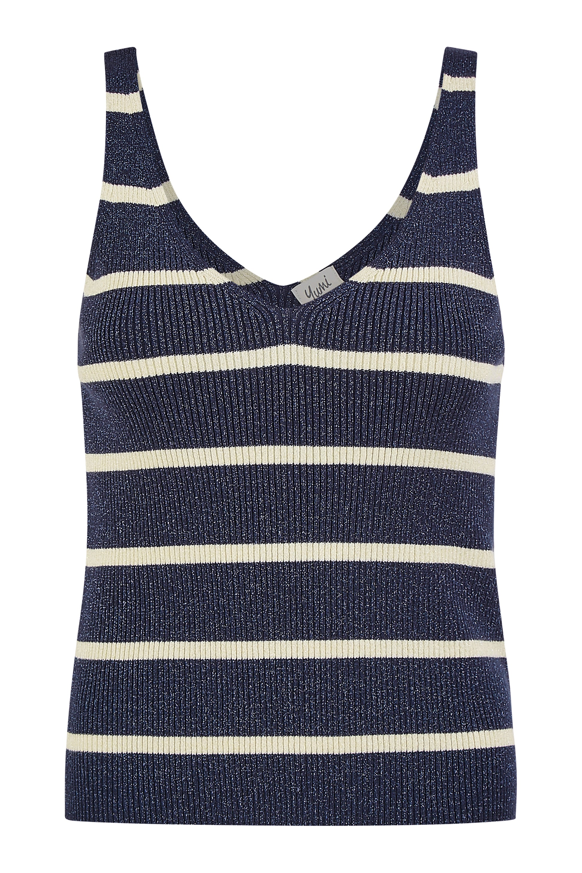 Yumi Navy Striped Sparkle Knitted Vest Top Knit Top Yumi