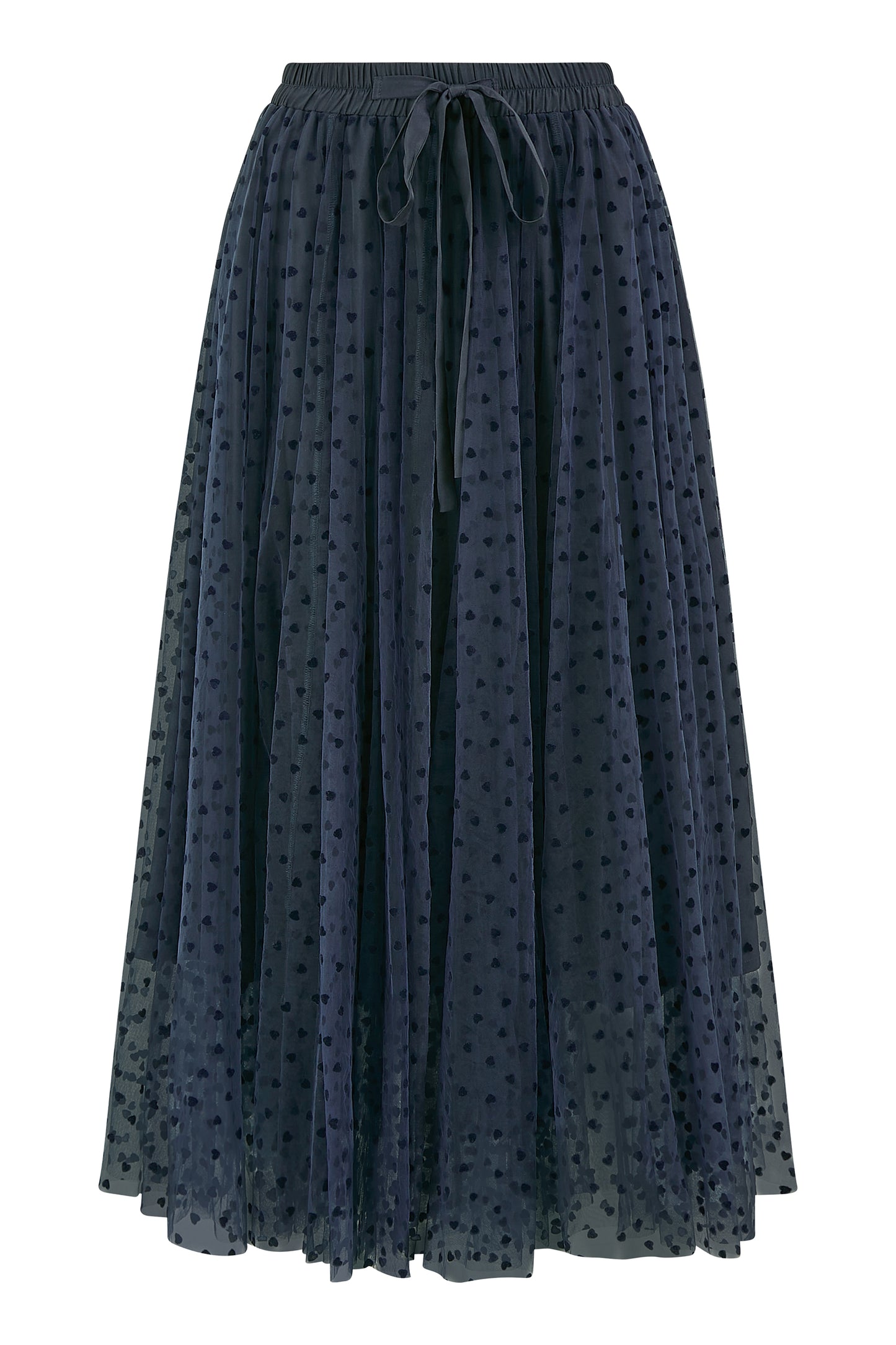 Yumi Navy Mesh Heart Print Tulle Skirt SKIRT Yumi