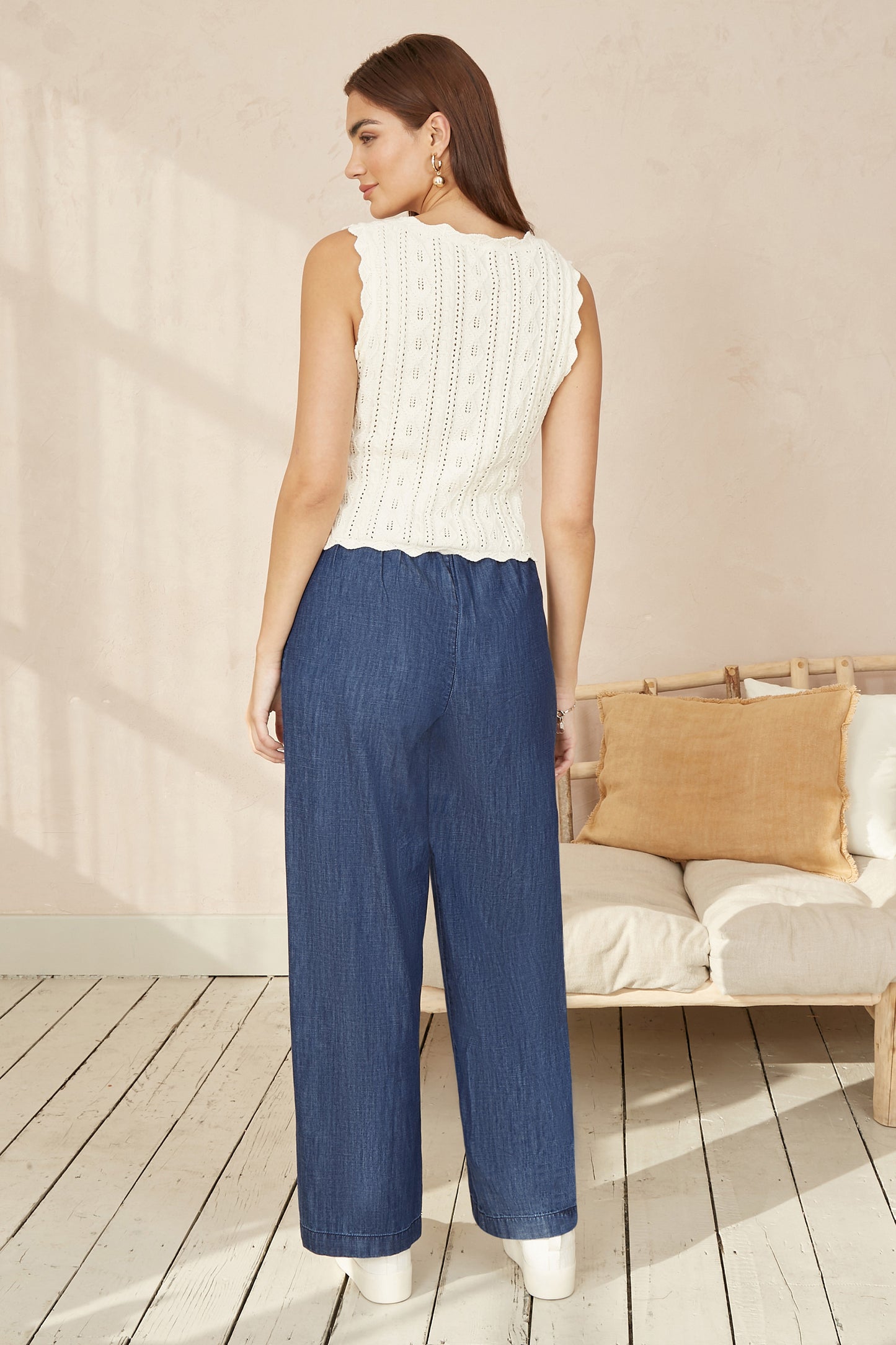 Yumi Blue Chambray Relaxed Fit Wide Leg Trousers TROUSER Yumi