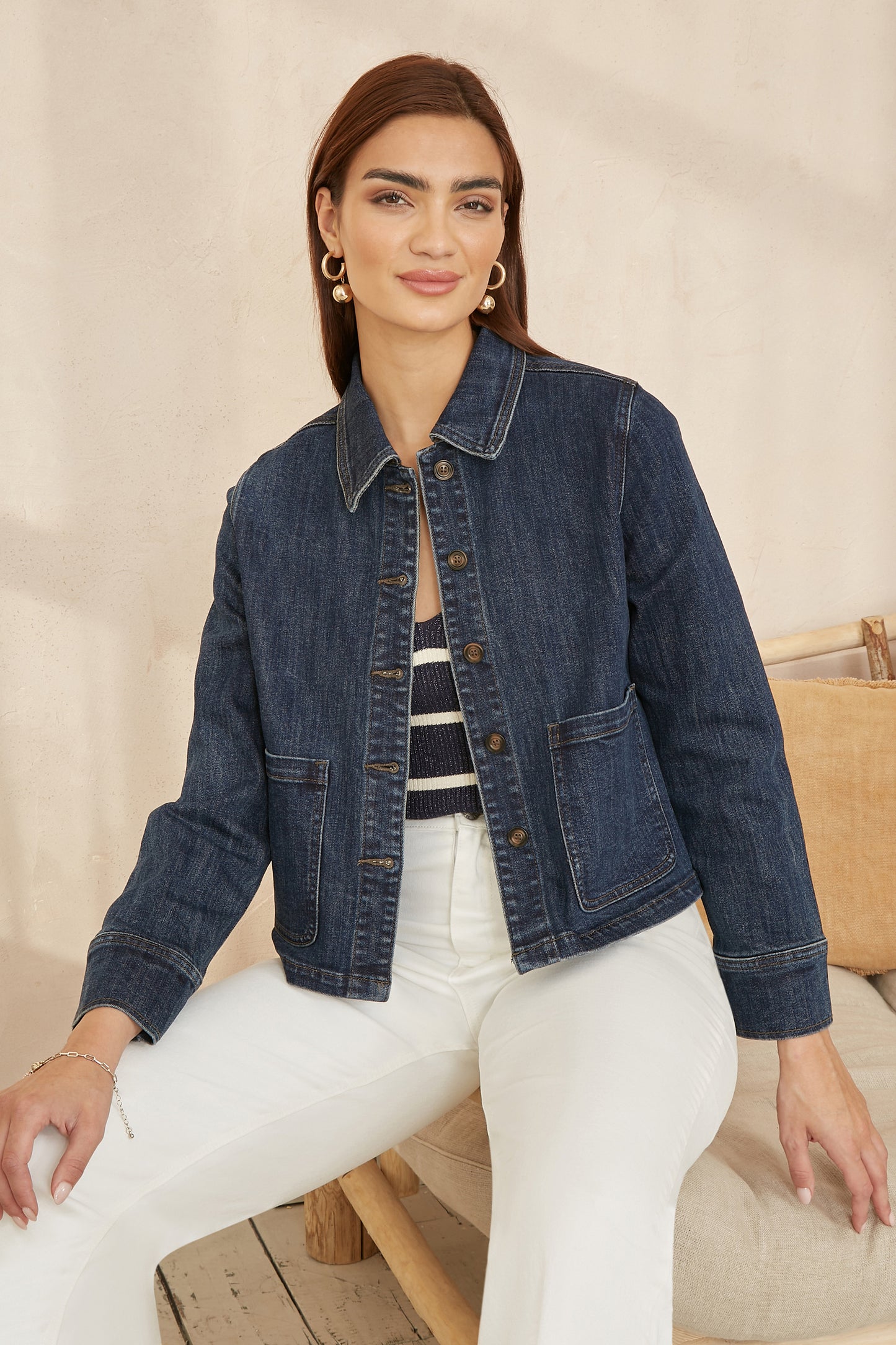 Yumi Blue Denim Jacket With Patch Pockets JACKET Yumi