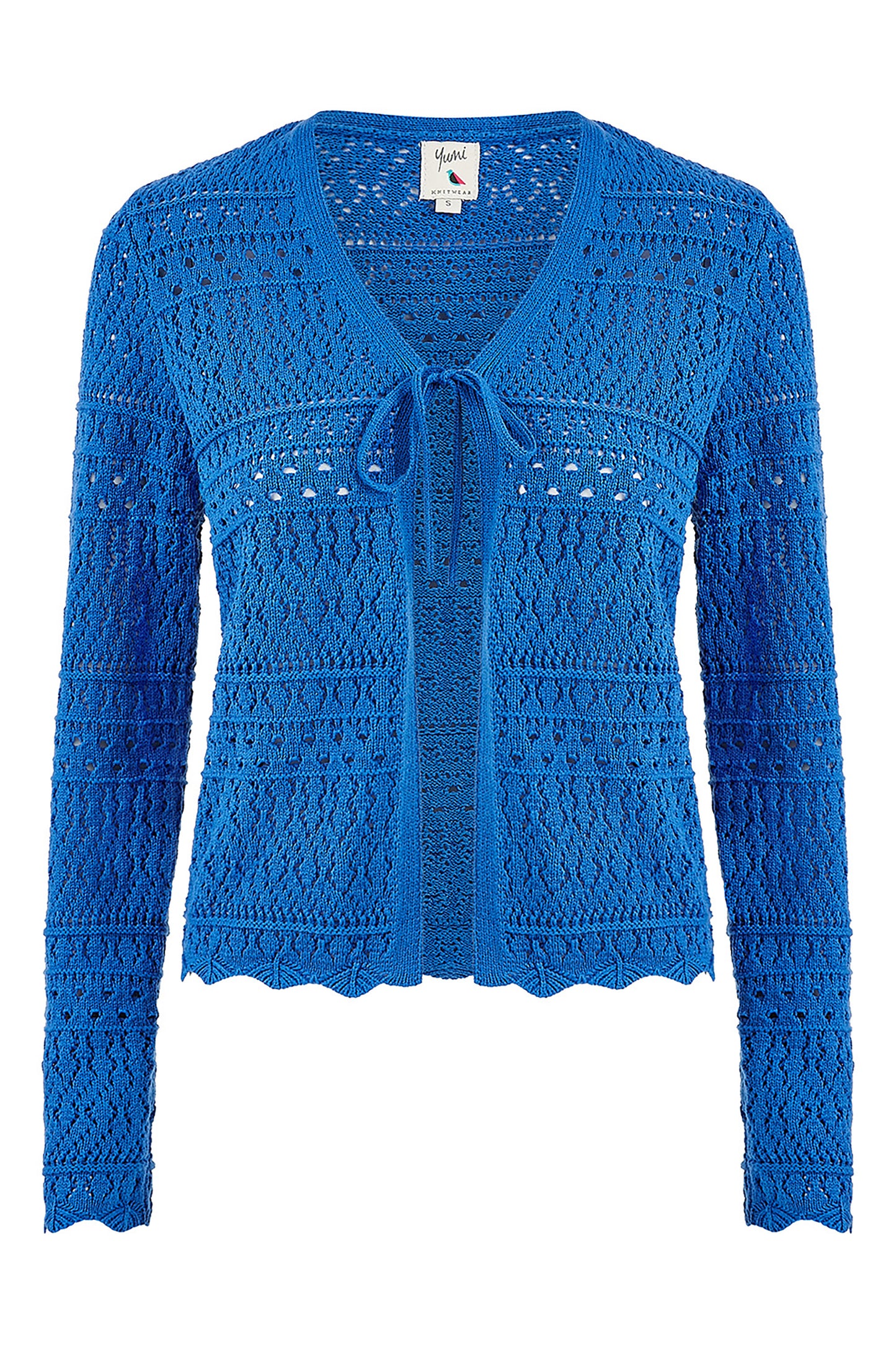 Yumi Blue Crochet Tie Front Cardigan KNIT Cardi Yumi