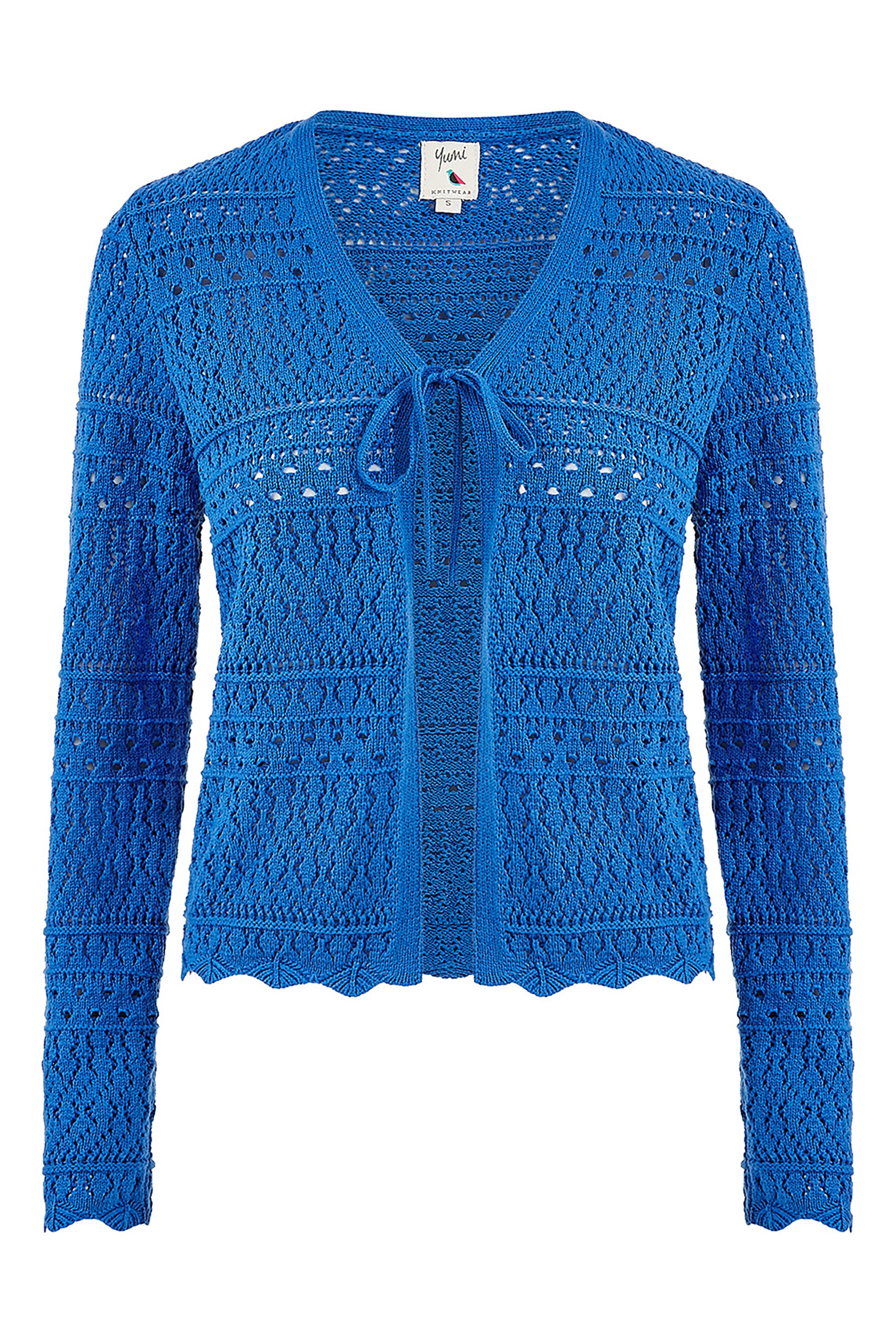 Yumi Blue Crochet Tie Front Cardigan KNIT Cardi Yumi