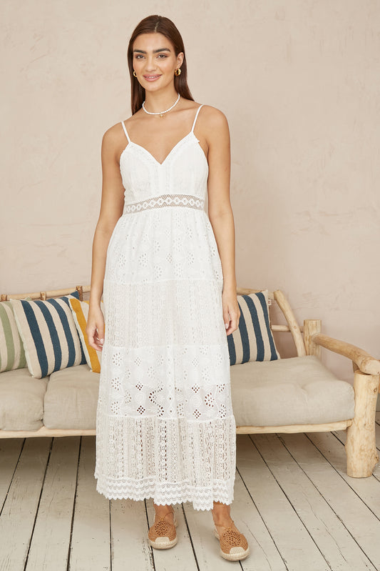 Yumi White Tiered Maxi Dress With Ruched Back DRES Day Yumi