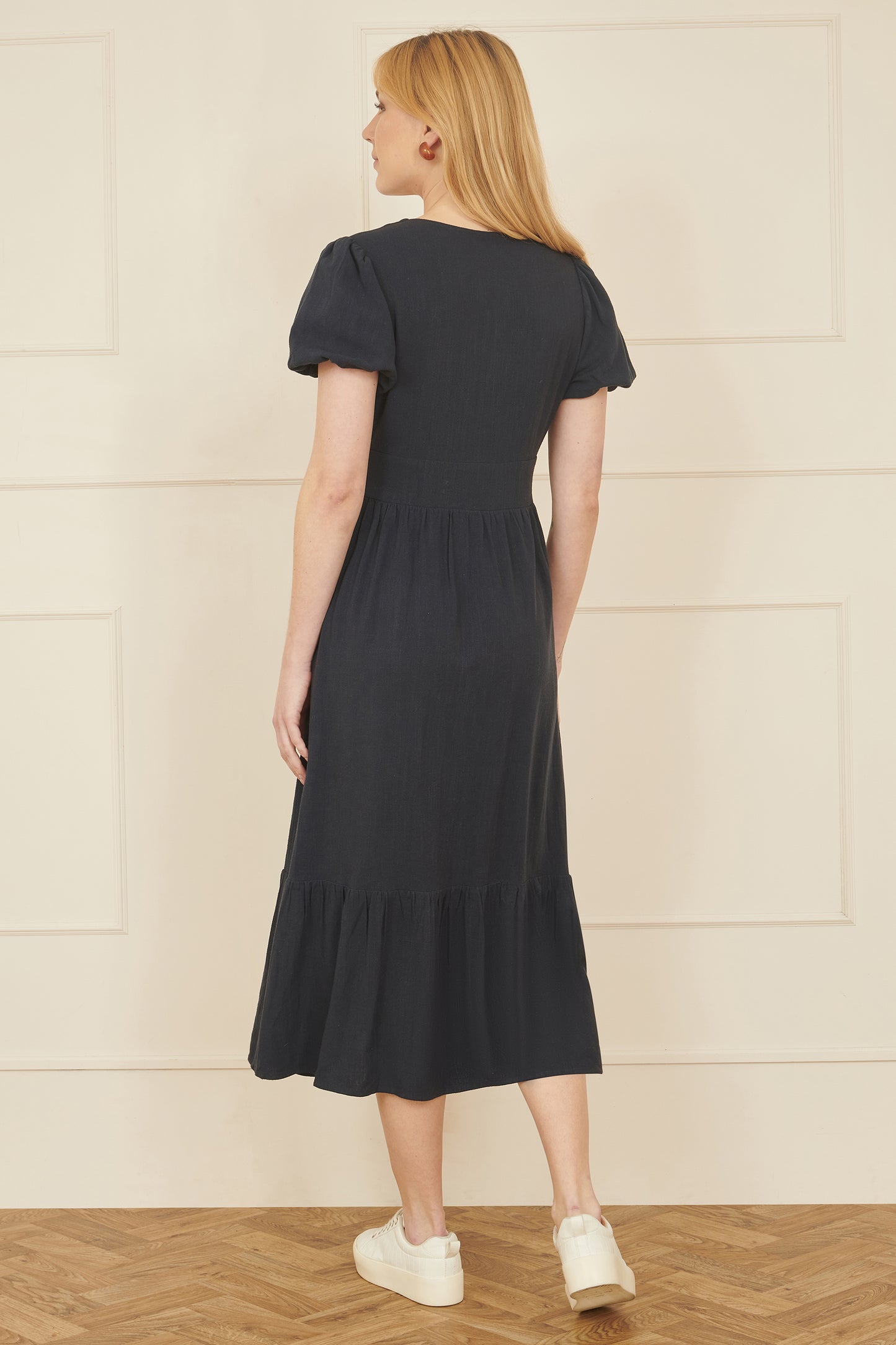 Yumi Navy Viscose Button Through Midi Dress DRES Day Yumi