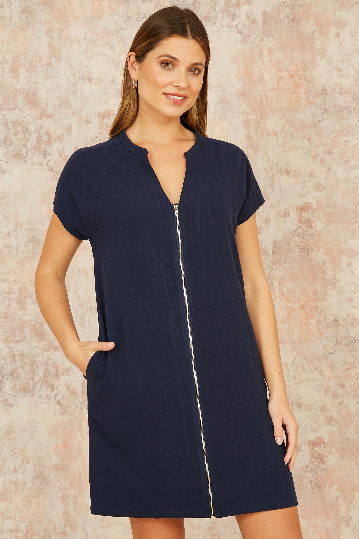 Yumi Navy Viscose Zip Tunic Dress DRES Day Yumi