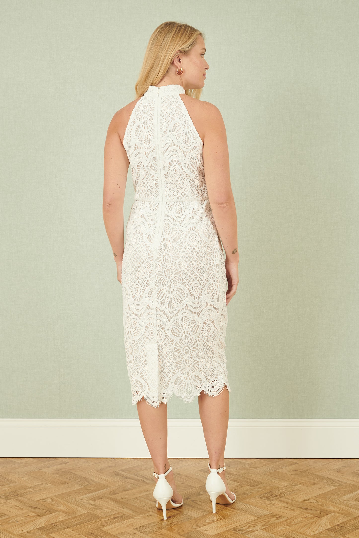 Yumi Ivory Lace Halter Neck Dress Occasionwear Yumi