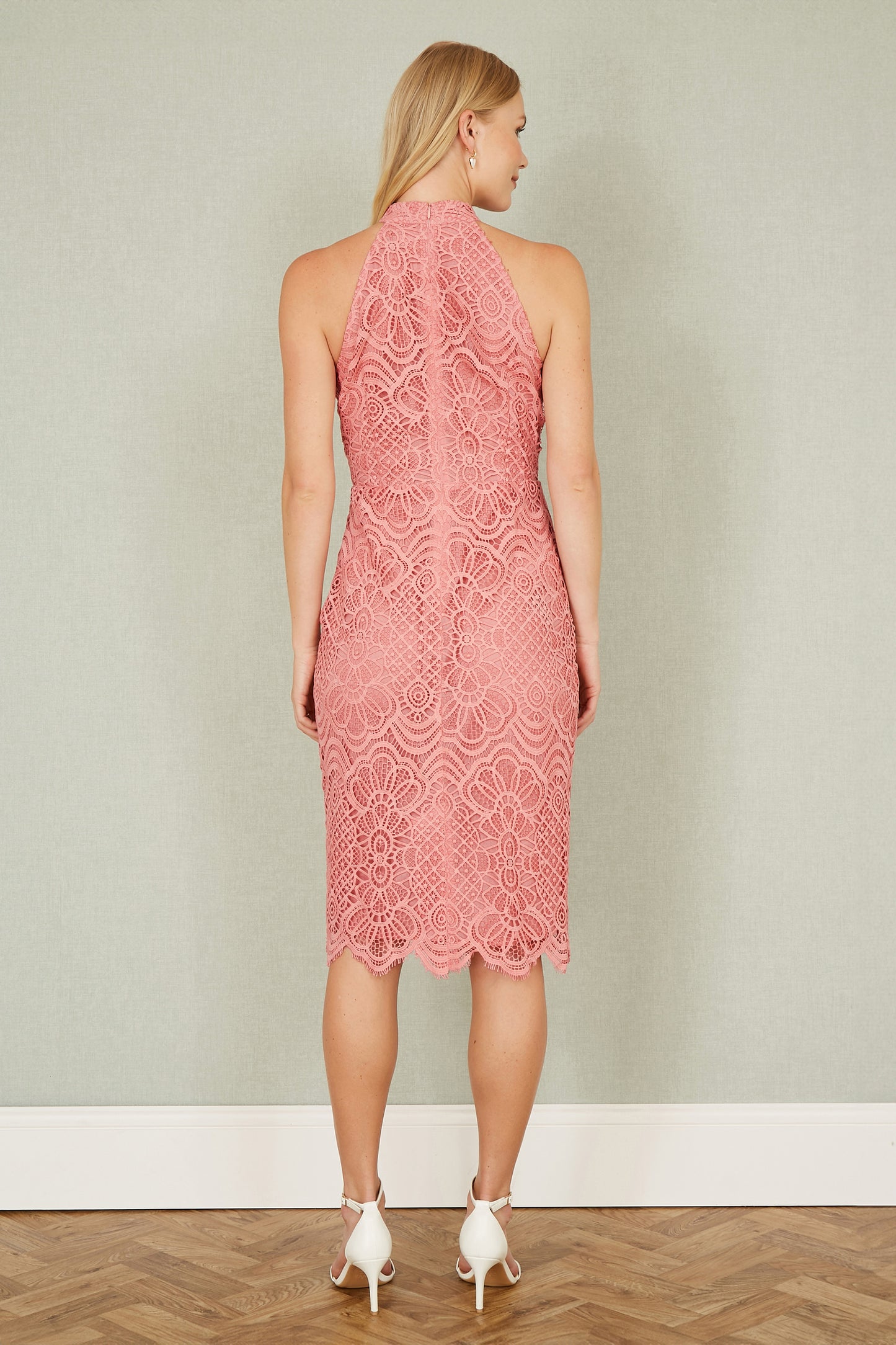 Yumi Pink Lace Halter Neck Dress Occasionwear Yumi