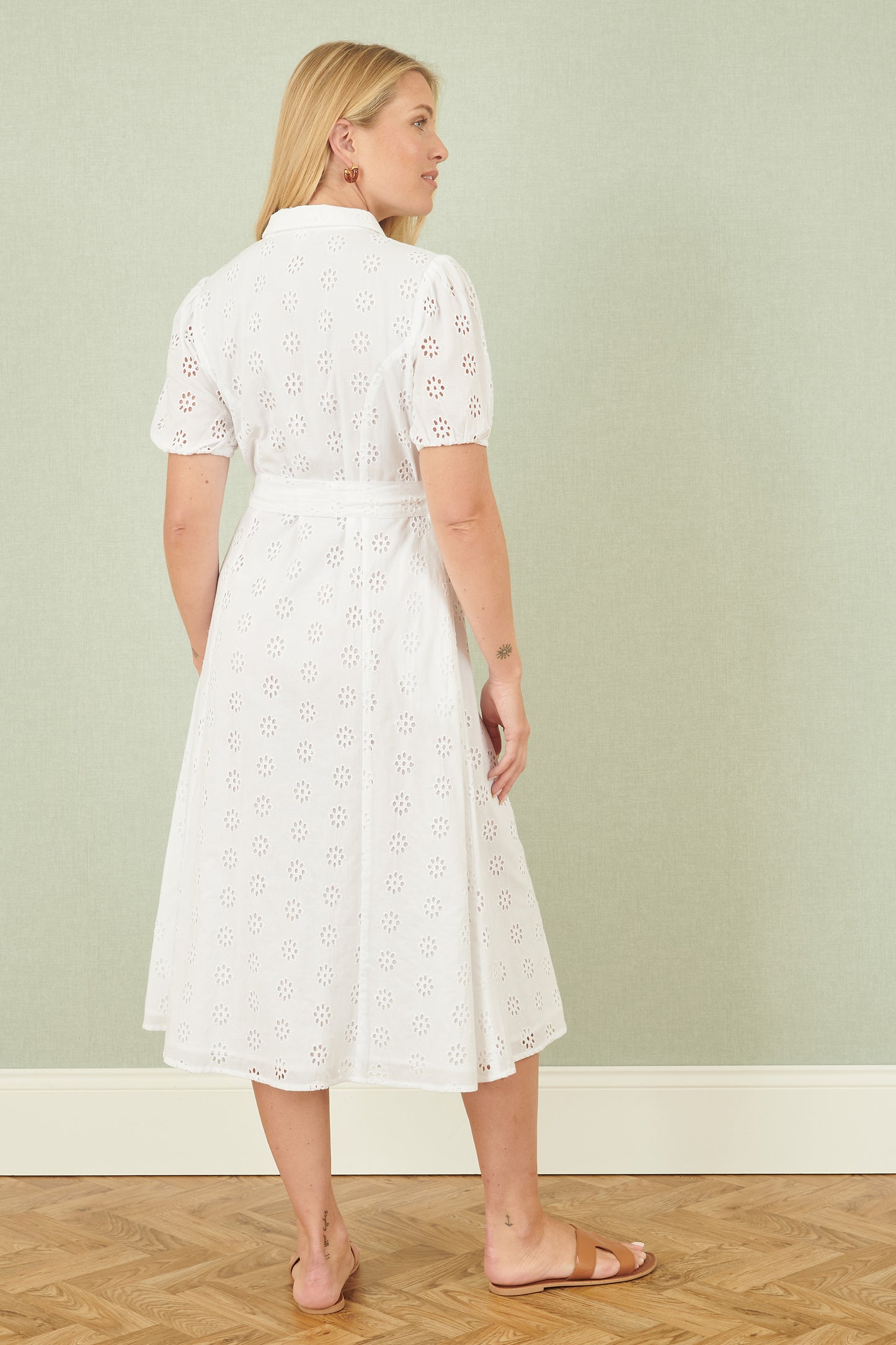 Yumi White Cotton Broderie Anglaise Midi Shirt Dress DRES Day Yumi