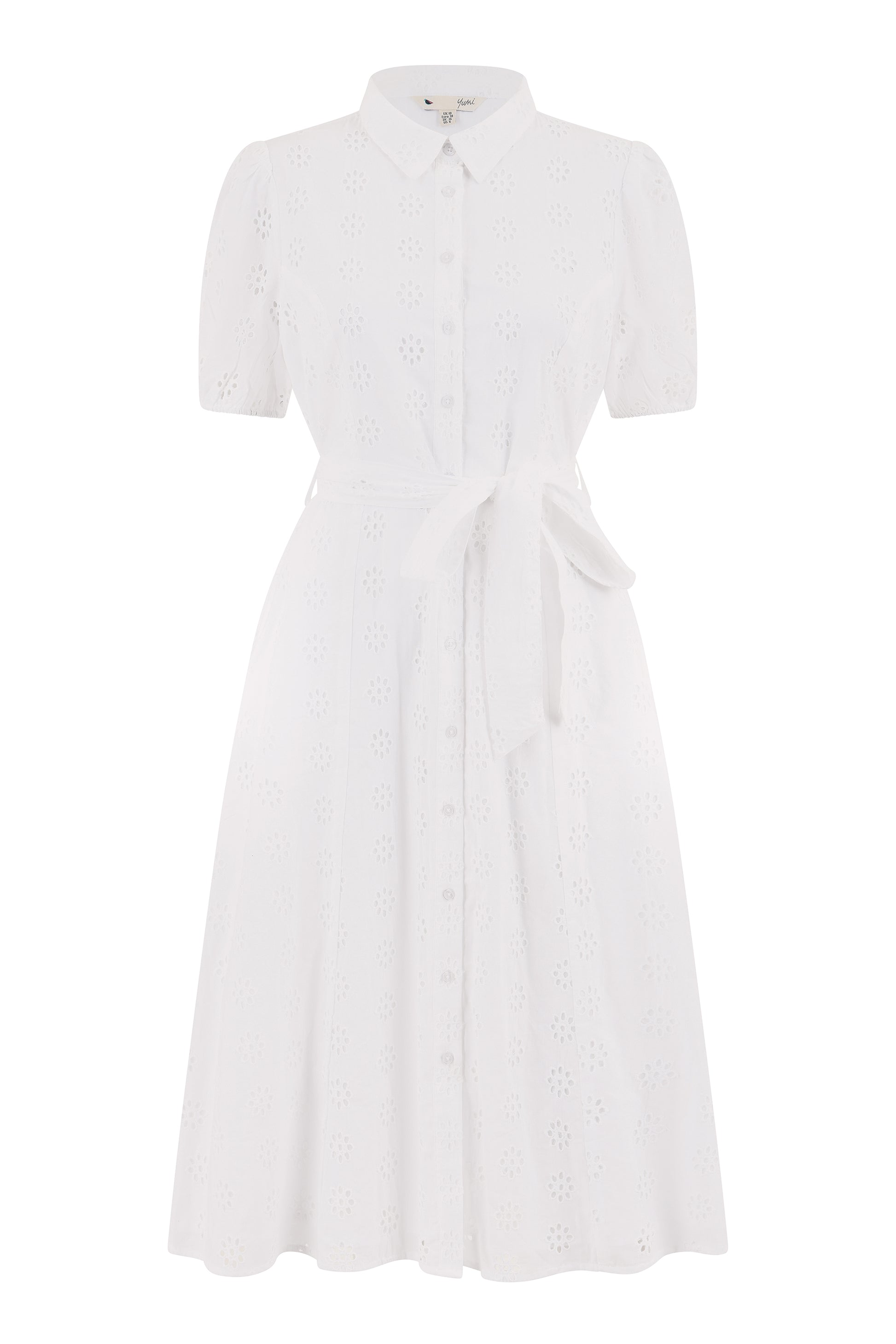 Yumi White Cotton Broderie Anglaise Midi Shirt Dress DRES Day Yumi