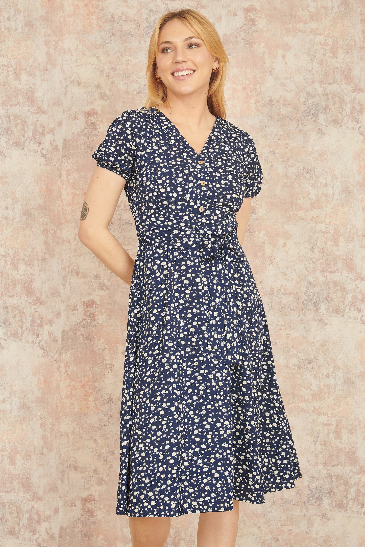 Yumi Navy Geo Print Retro Style Shirt Dress DRES Day Yumi