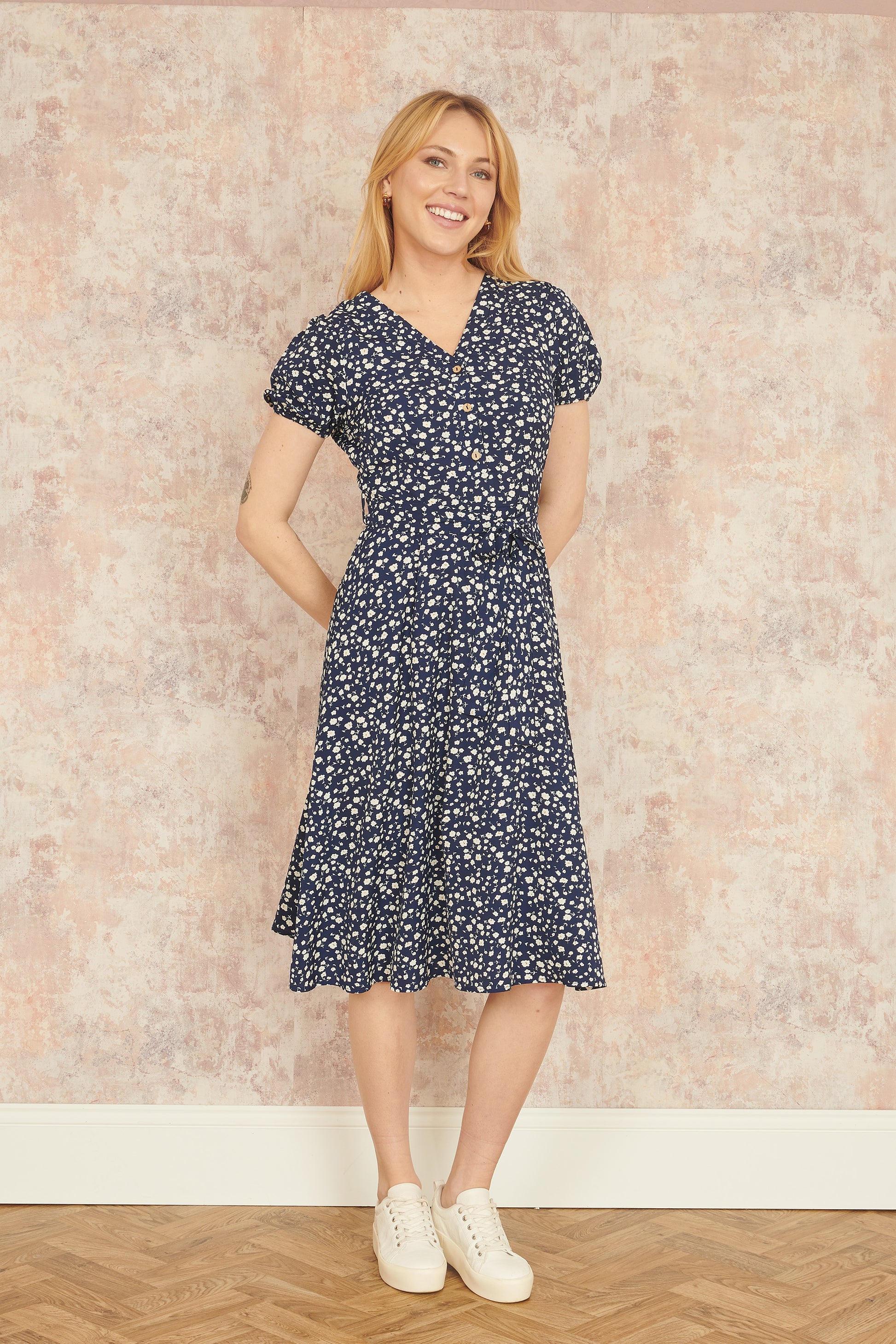 Yumi Navy Geo Print Retro Style Shirt Dress DRES Day Yumi