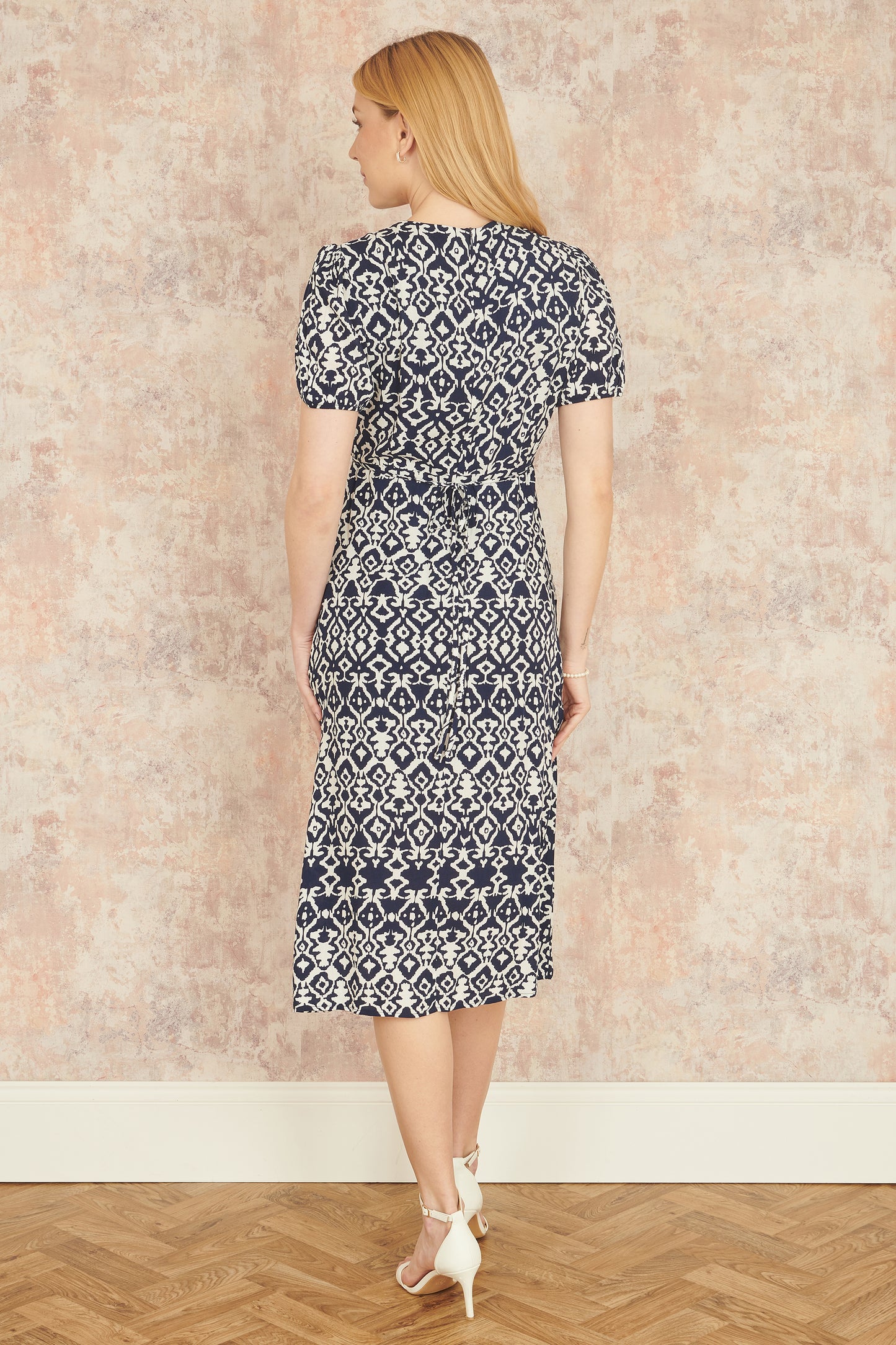 Yumi Navy Ikat Print Midi Dress With Split Hem DRES Day Yumi