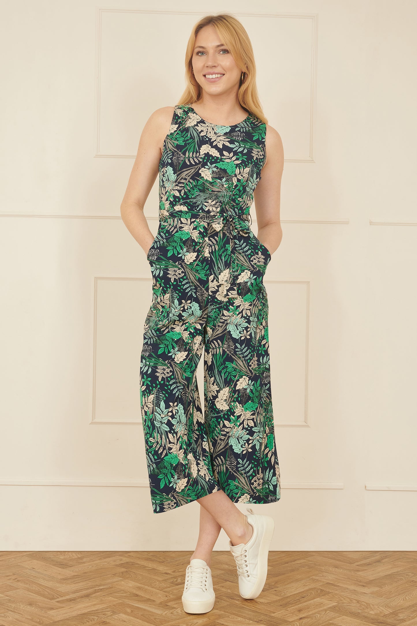 Yumi Green Leaf Culotte Jumpsuit JUMPSUIT Yumi