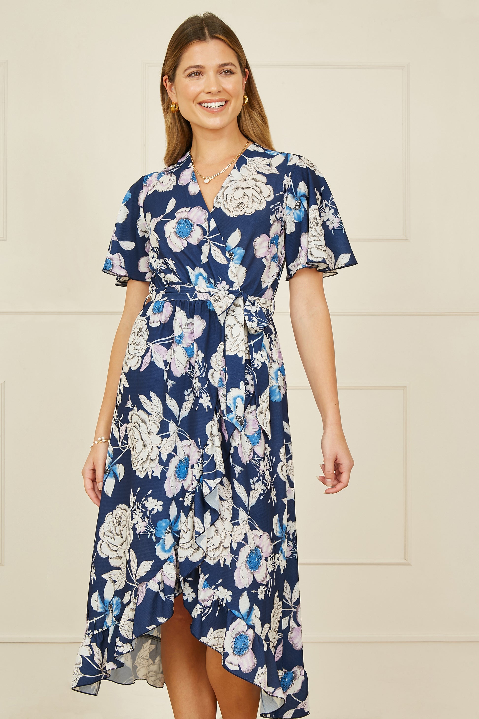 Yumi Navy Floral Midi Wrap Dress DRES Day Yumi