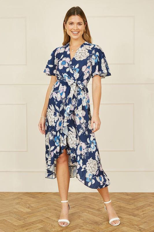 Yumi Navy Floral Midi Wrap Dress DRES Day Yumi