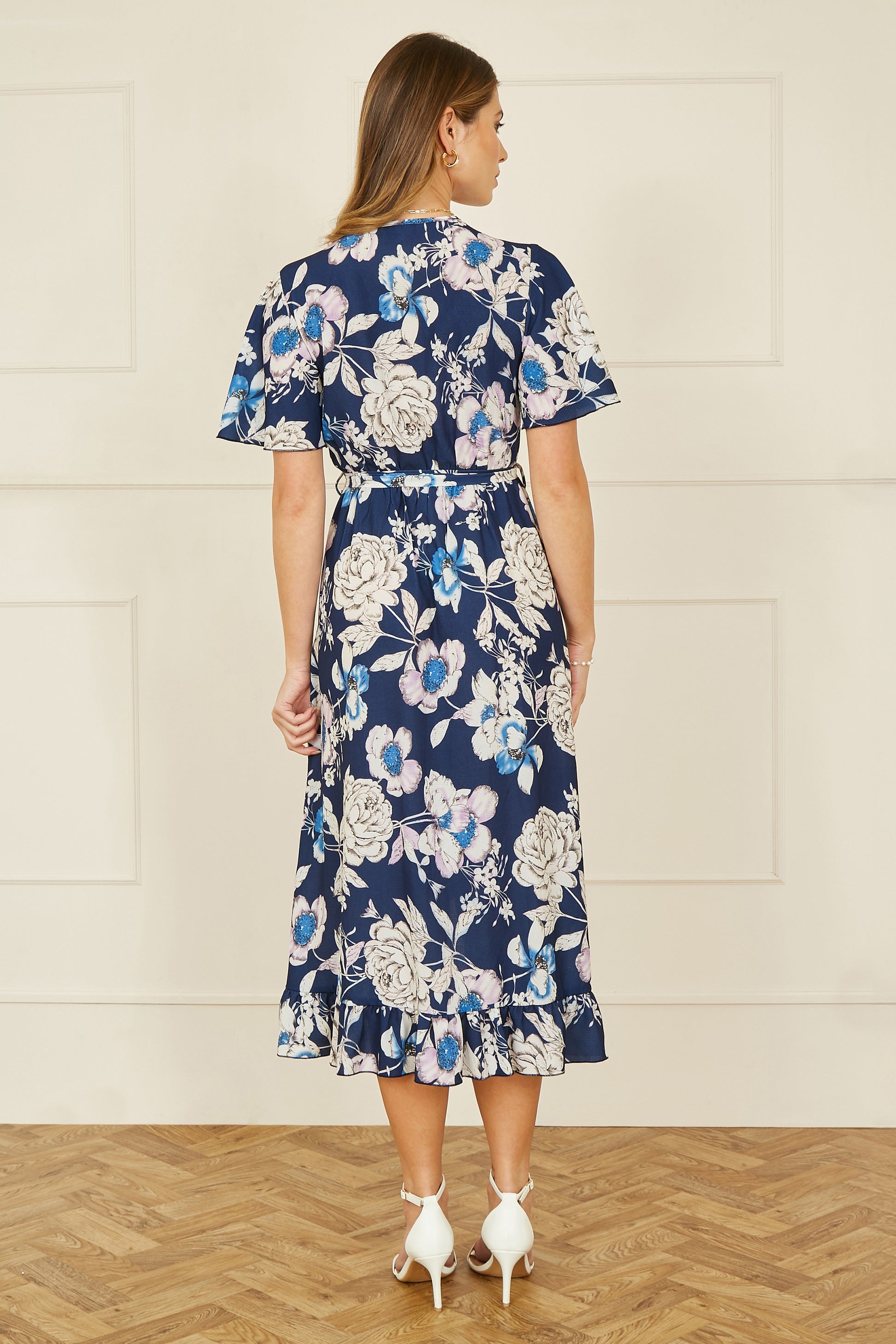 Yumi Navy Floral Midi Wrap Dress DRES Day Yumi