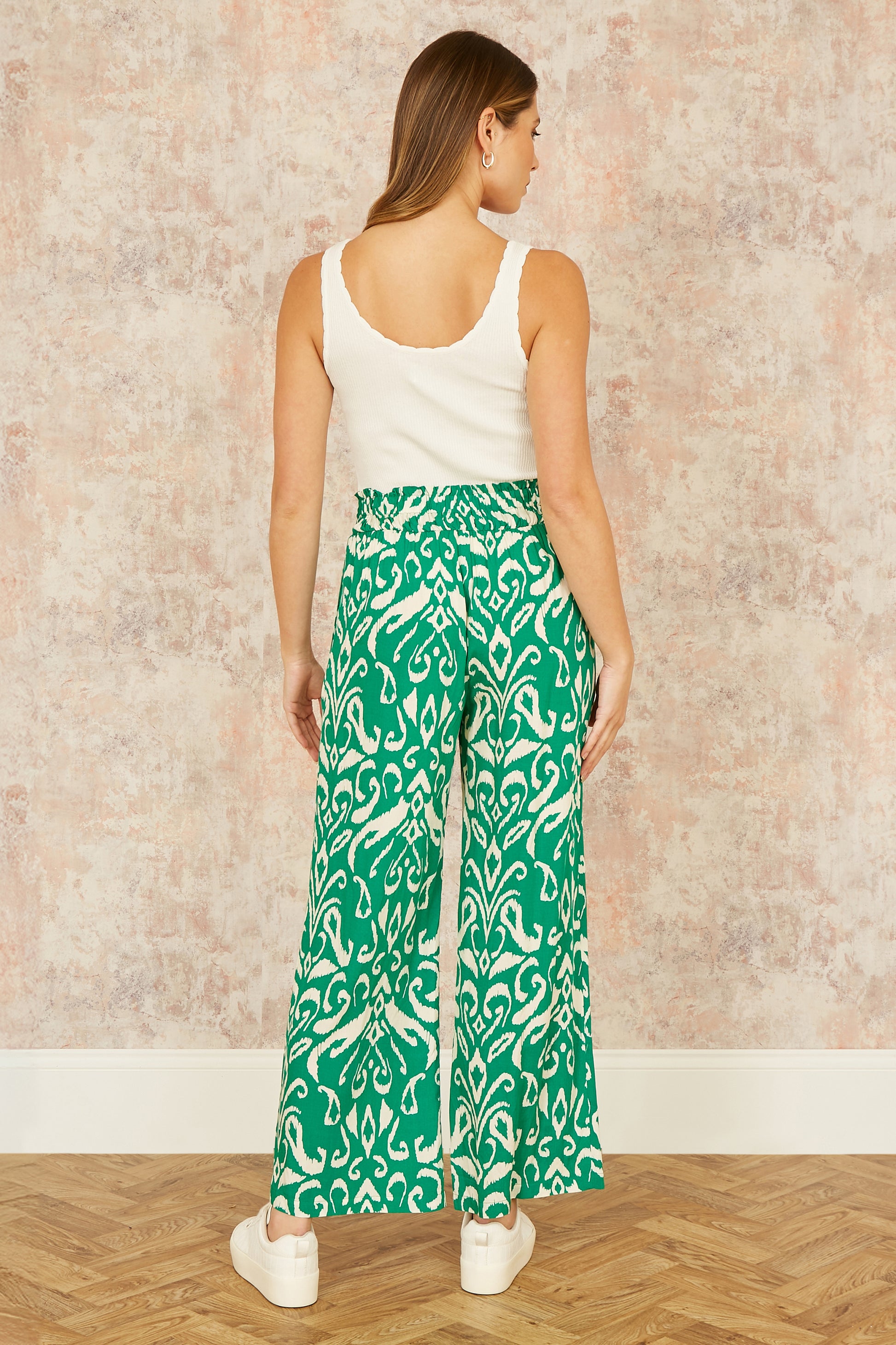 Yumi Green Ikat Print Relaxed Fit Trousers TROUSER Yumi