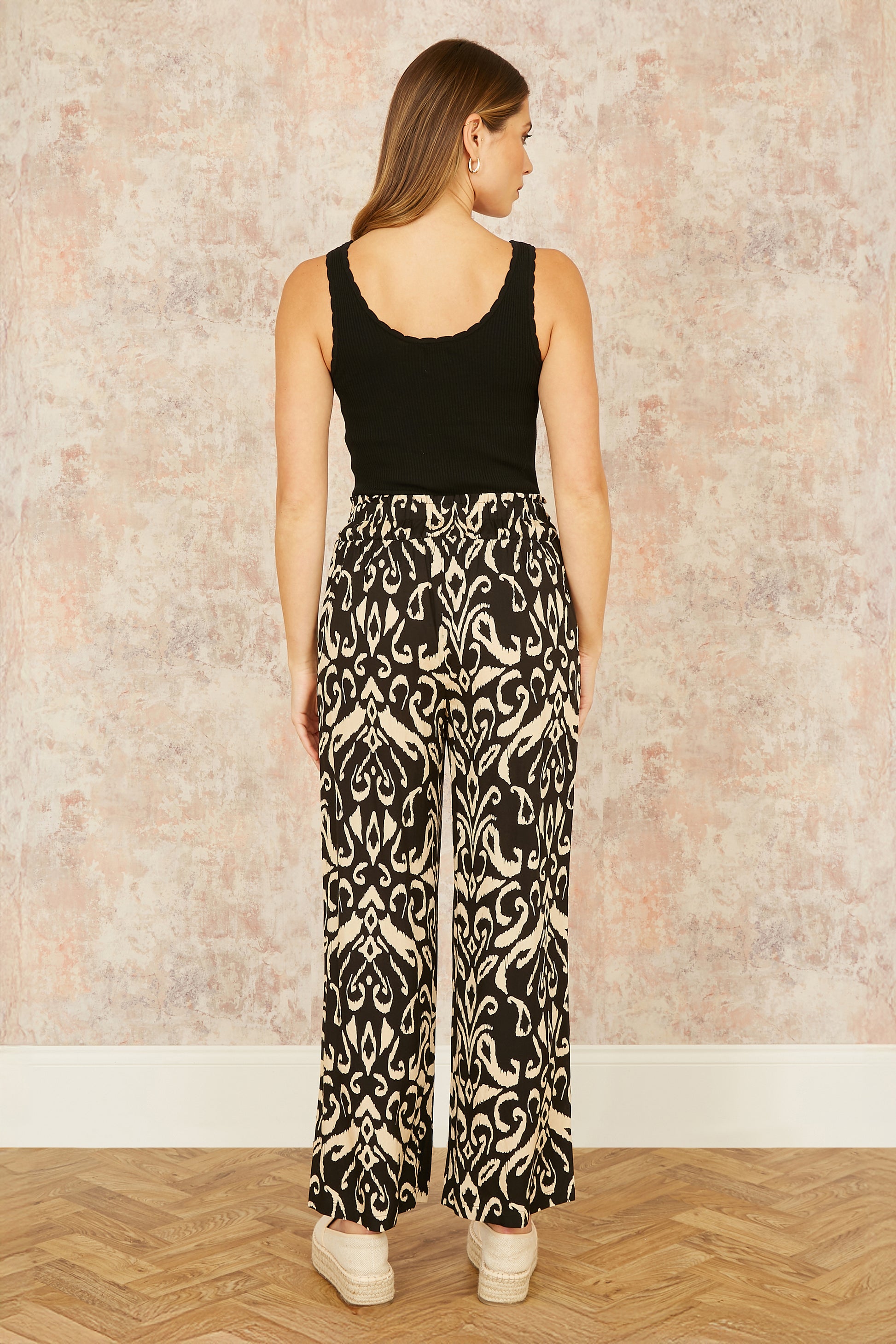 Yumi Black Ikat Print Relaxed Fit Trousers TROUSER Yumi