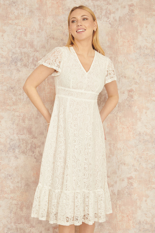 Yumi White Lace Midi Skater Dress Occasionwear Yumi