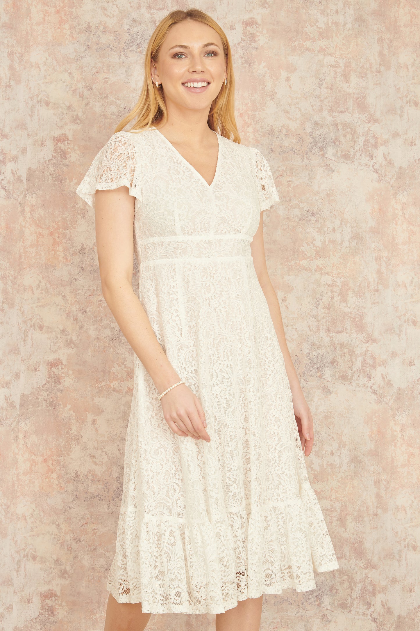 Yumi White Lace Midi Skater Dress Occasionwear Yumi