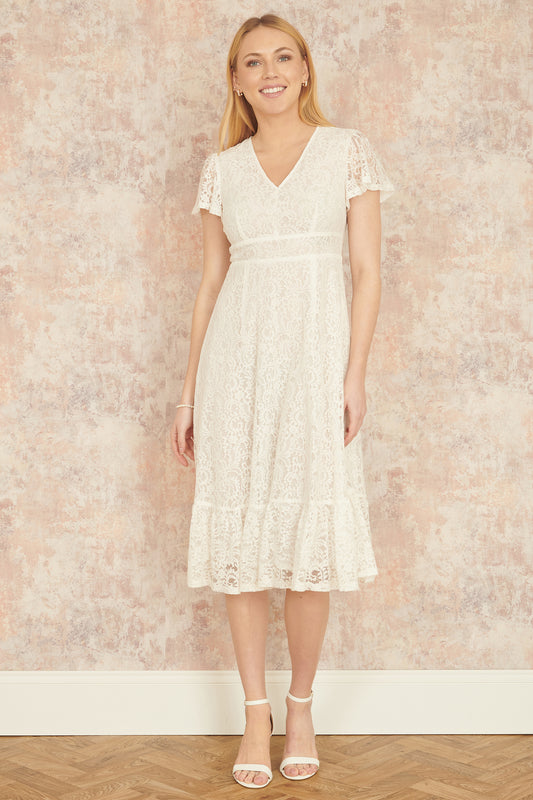 Yumi White Lace Midi Skater Dress Occasionwear Yumi