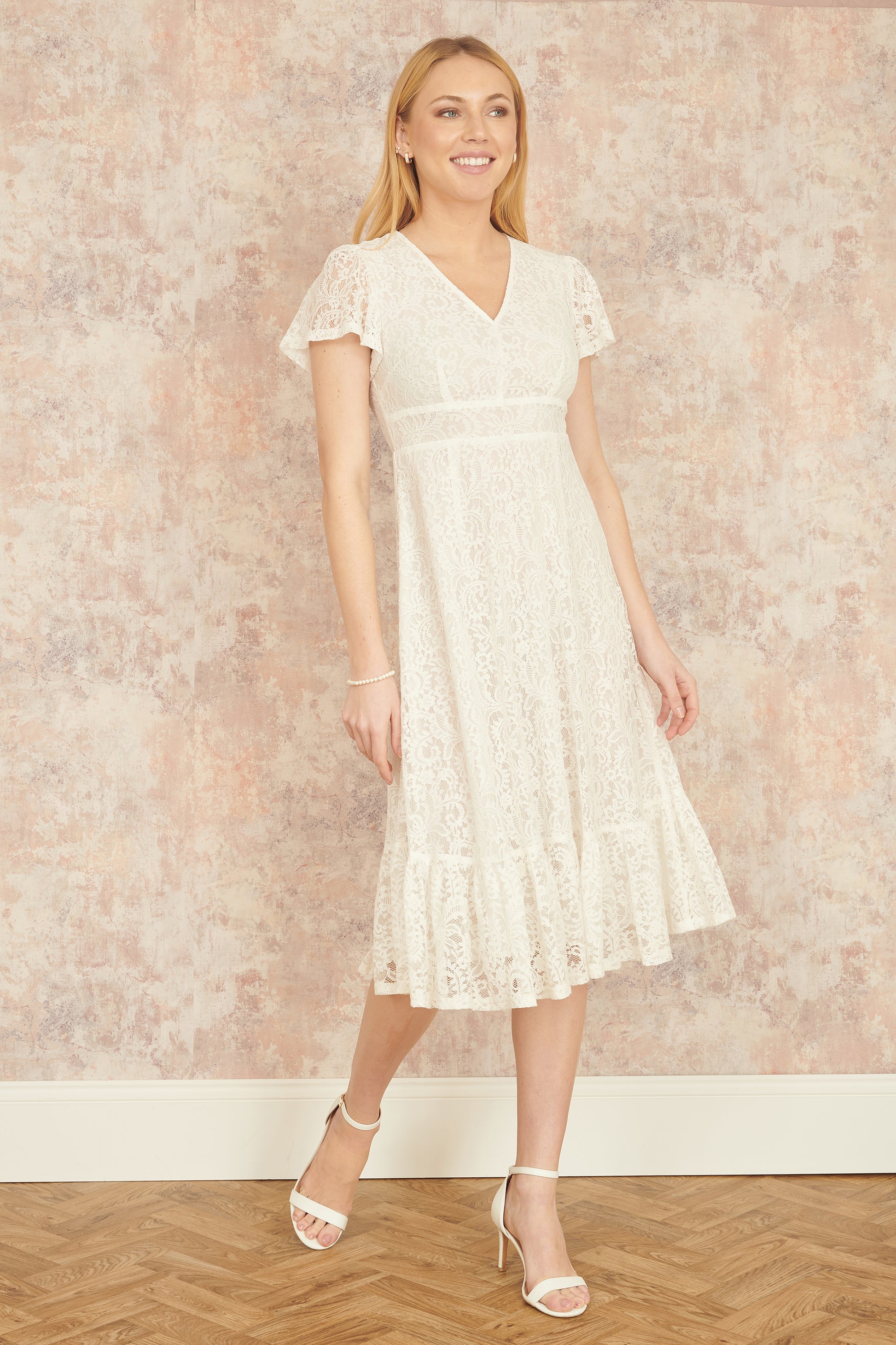 Yumi White Lace Midi Skater Dress Occasionwear Yumi