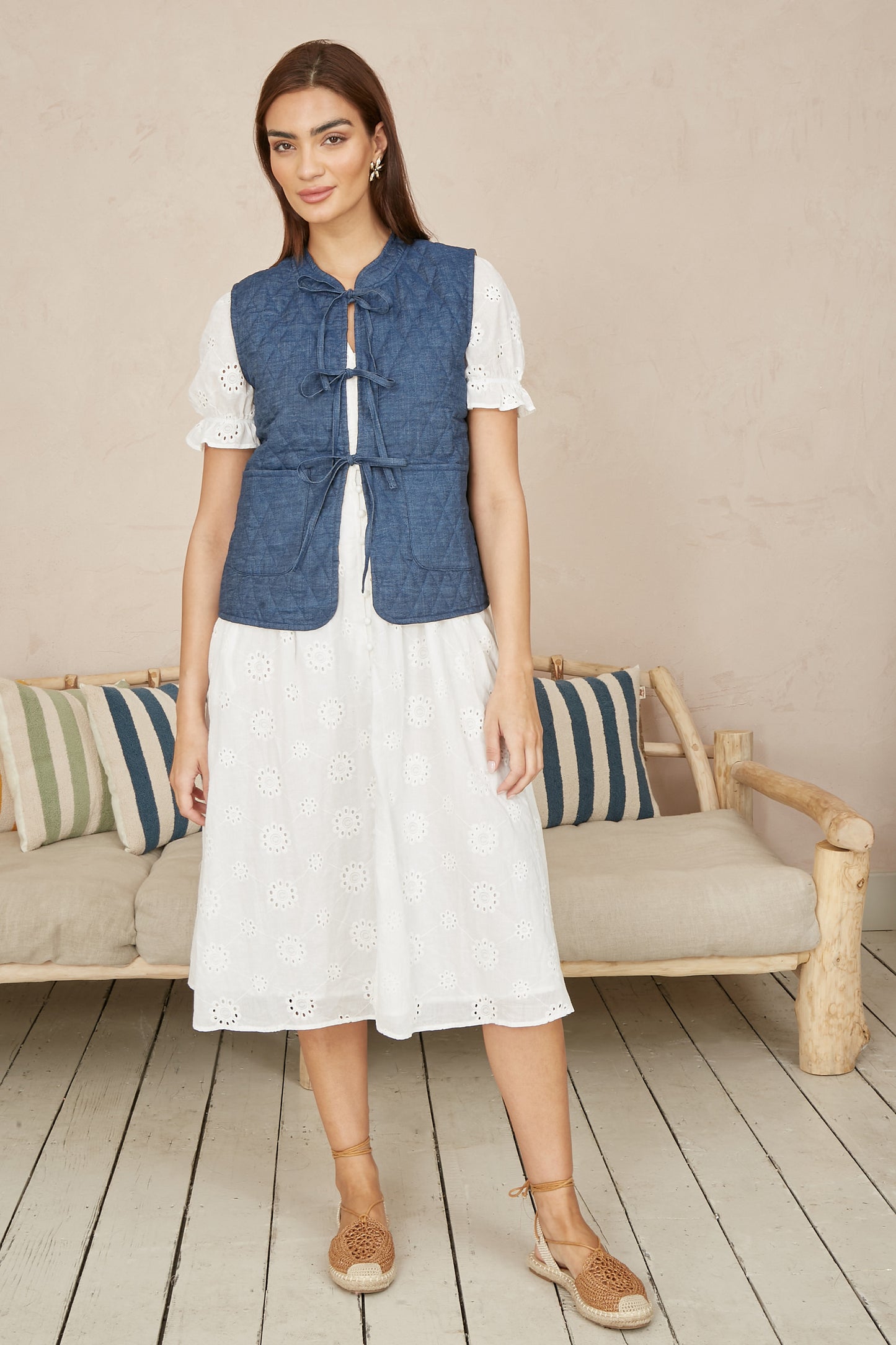 Yumi Blue Chambray Cotton Quilted Reversible Vest WAISTCOAT Yumi