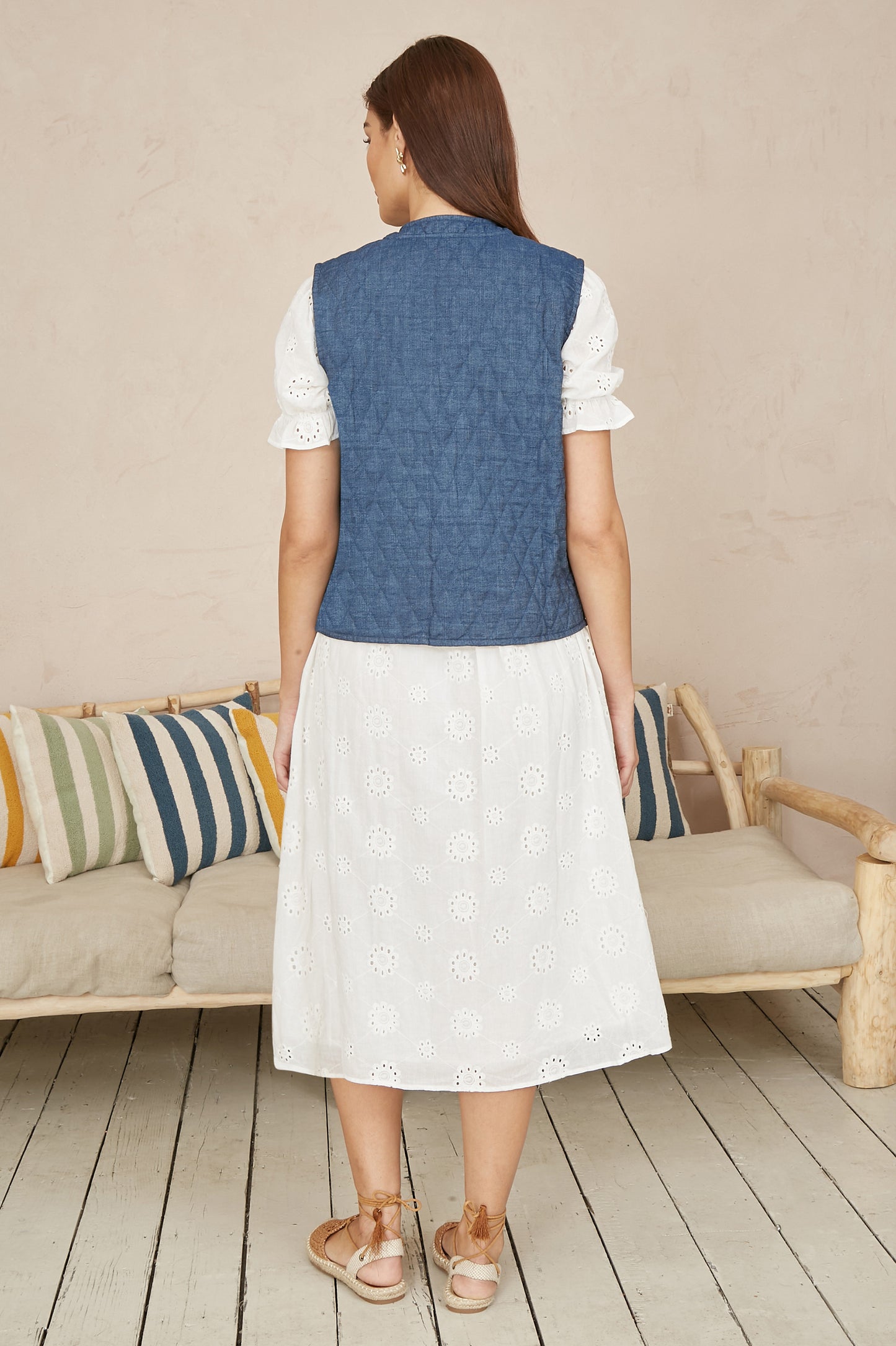 Yumi Blue Chambray Cotton Quilted Reversible Vest WAISTCOAT Yumi