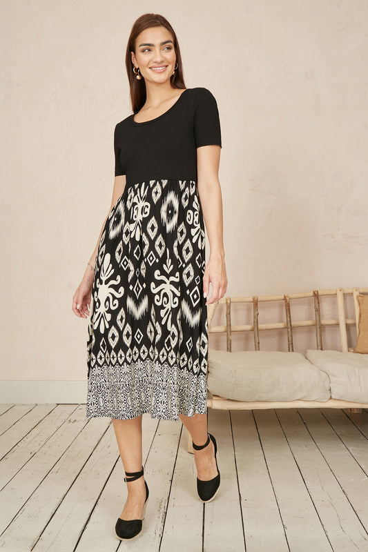 Yumi Black Jersey Stretch Top And Ikat Skirt Midi Dress DRES Day Yumi