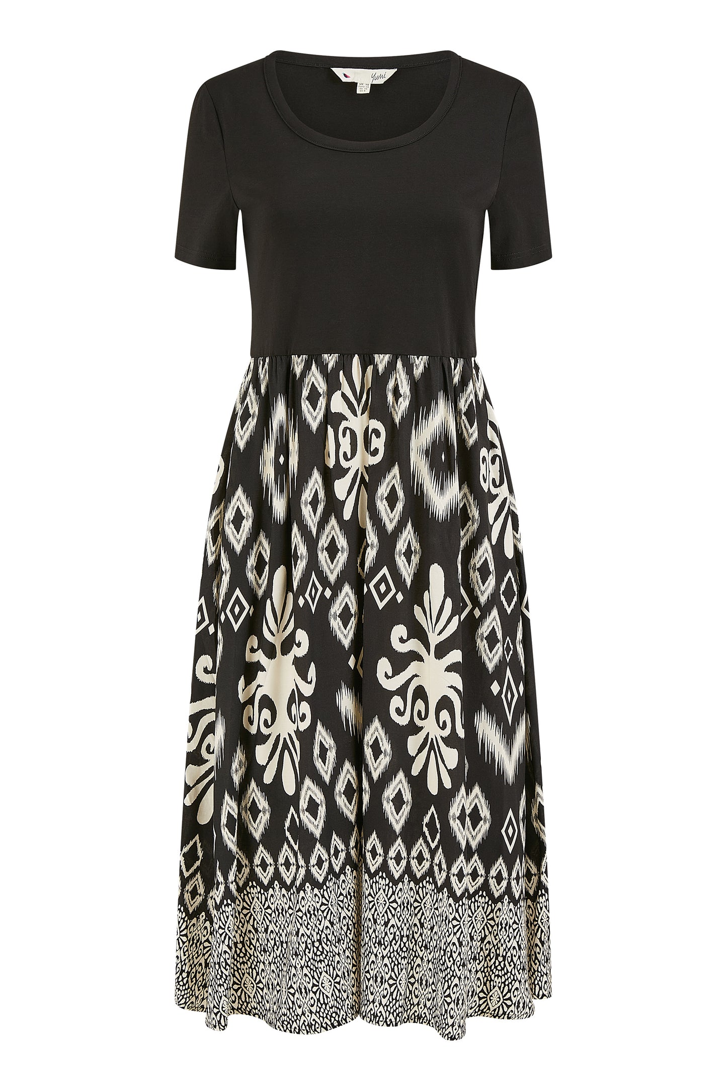 Yumi Black Jersey Stretch Top And Ikat Skirt Midi Dress DRES Day Yumi